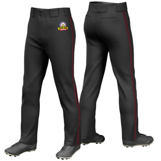 Custom Black Crimson-Black-Crimson Piping Classic Fit Stretch Practice Loose-fit Baseball Pants
