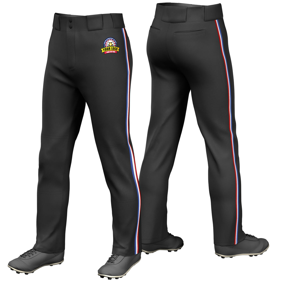 Custom Black Royal Blue-White-Red Classic Fit Stretch Practice Loose-fit Baseball Pants