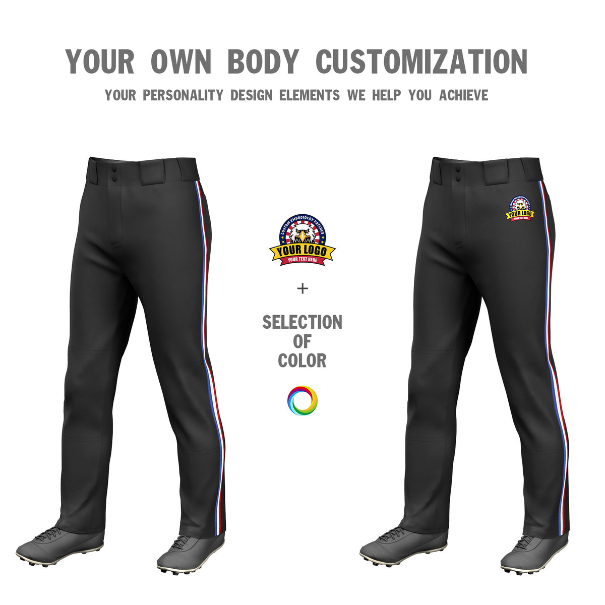 Custom Black Royal Blue-White-Red Classic Fit Stretch Practice Loose-fit Baseball Pants