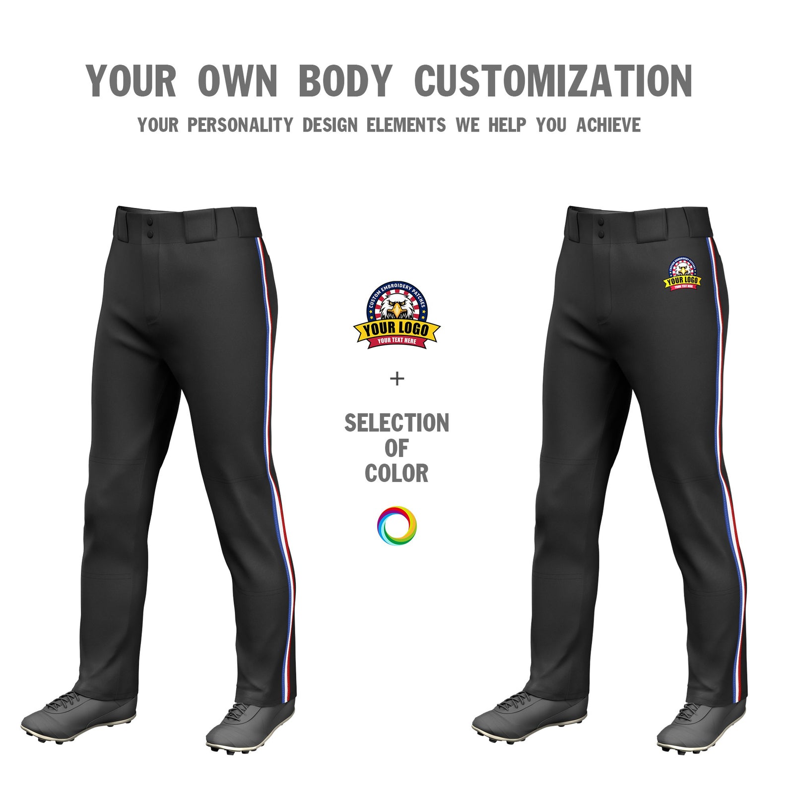 Custom Black Royal Blue-White-Red Classic Fit Stretch Practice Loose-fit Baseball Pants