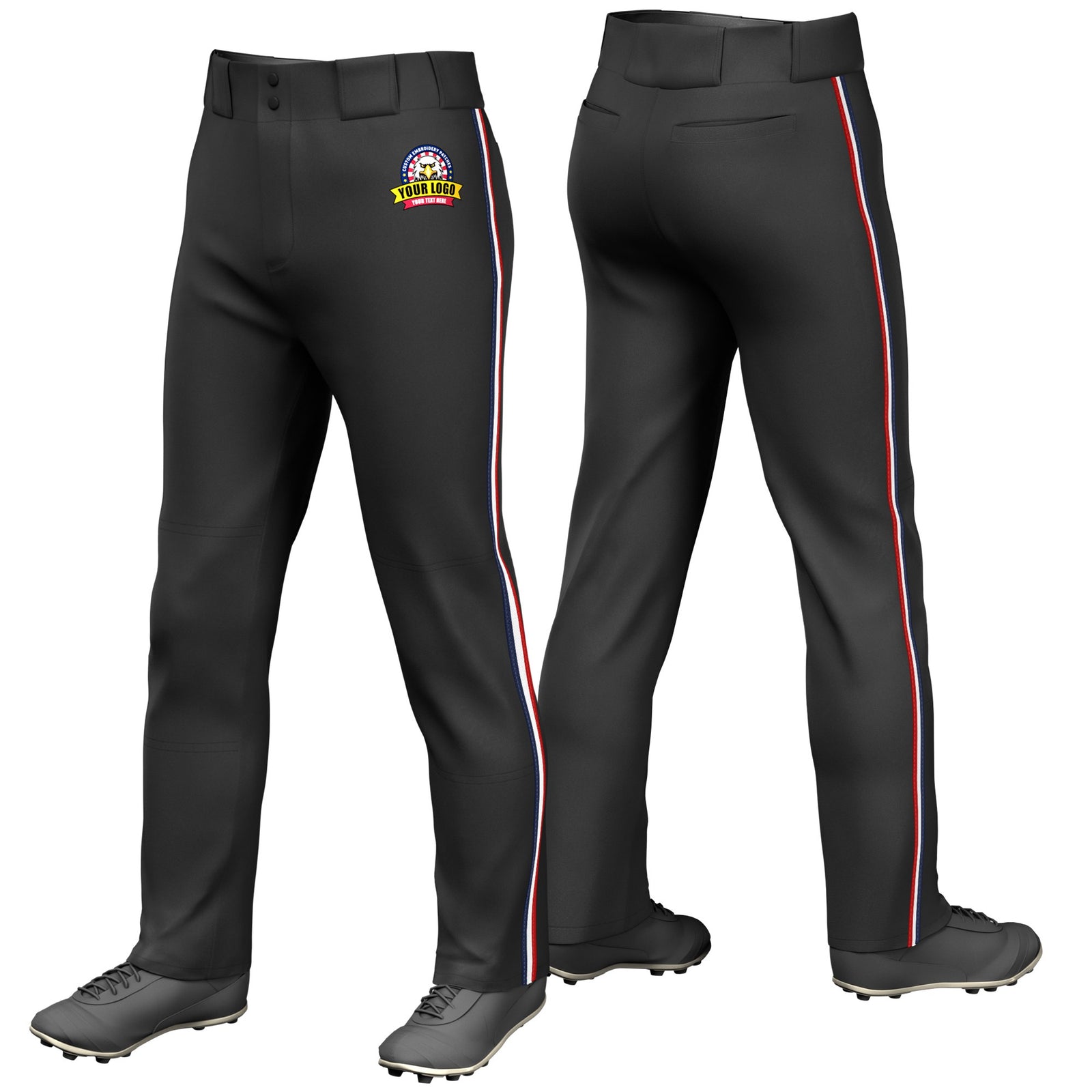 Custom Black Navy-White-Red Classic Fit Stretch Practice Loose-fit Baseball Pants