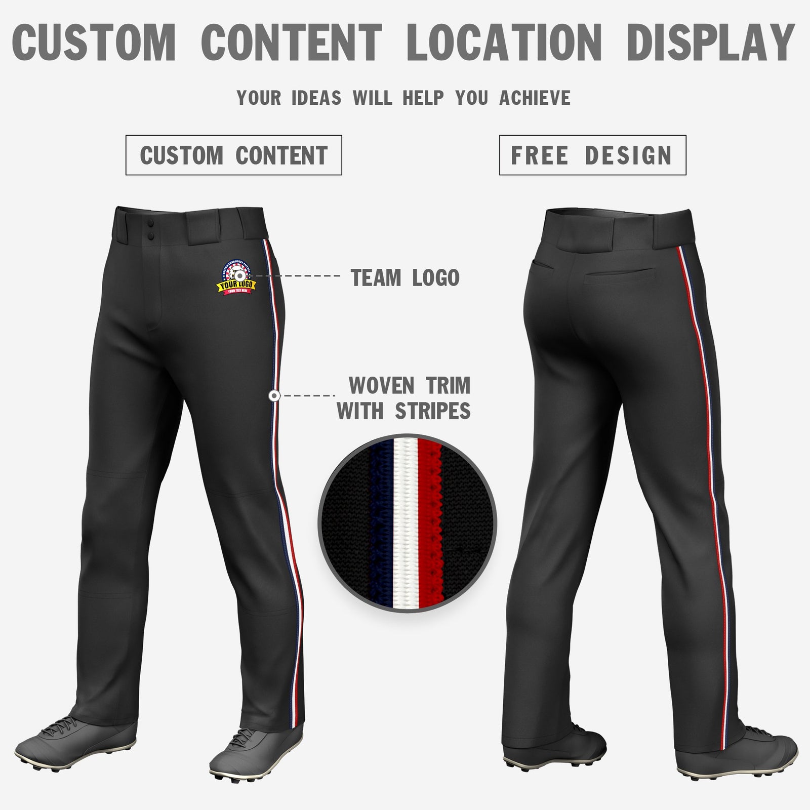 Custom Black Navy-White-Red Classic Fit Stretch Practice Loose-fit Baseball Pants