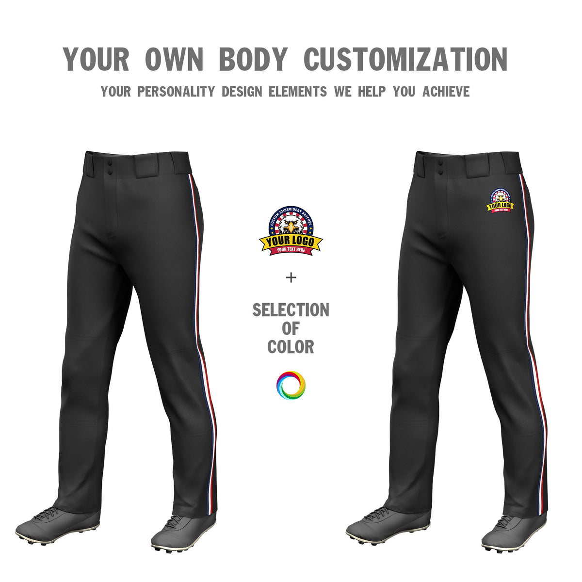 Custom Black Navy-White-Red Classic Fit Stretch Practice Loose-fit Baseball Pants