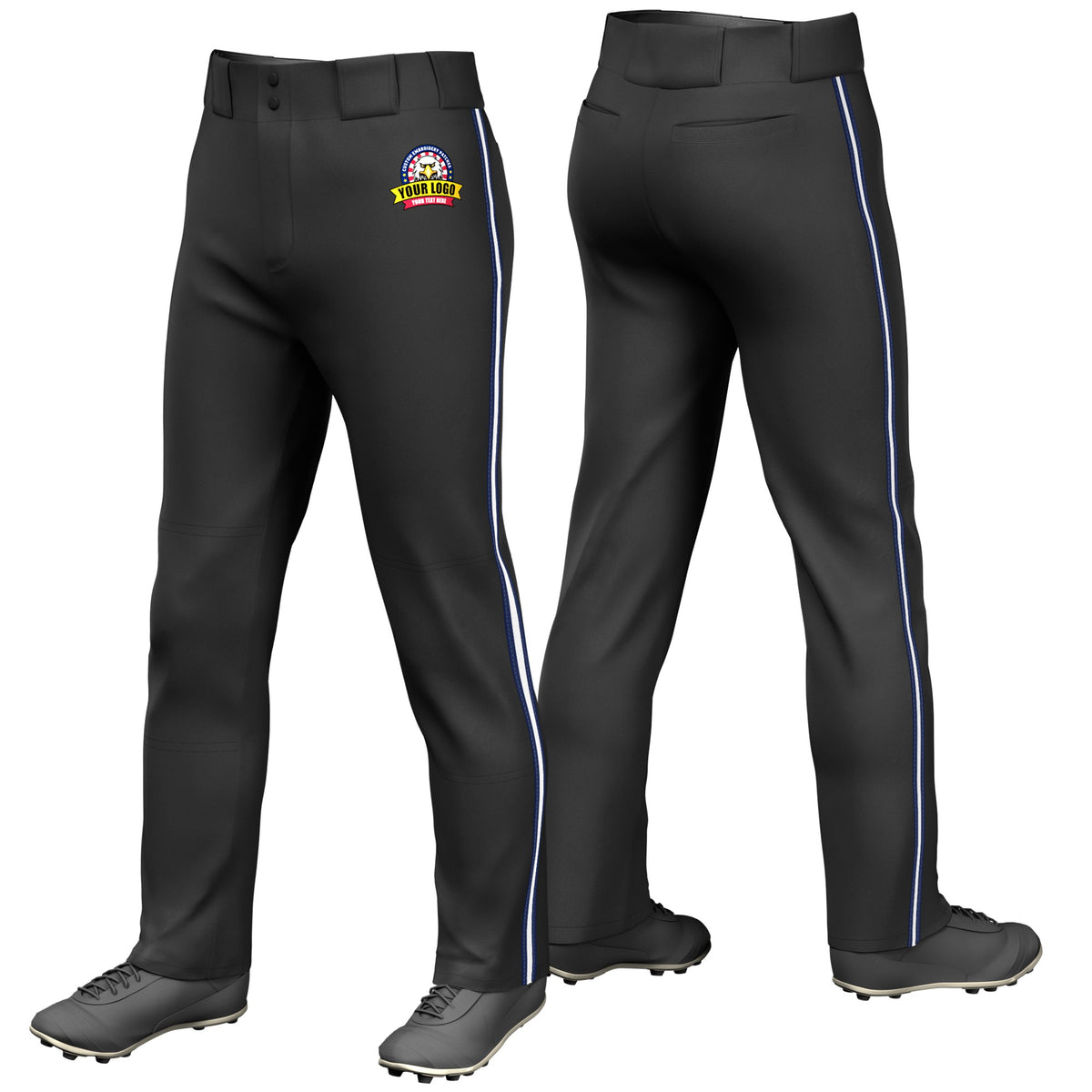 Custom Black Navy-White-Navy Classic Fit Stretch Practice Loose-fit Baseball Pants