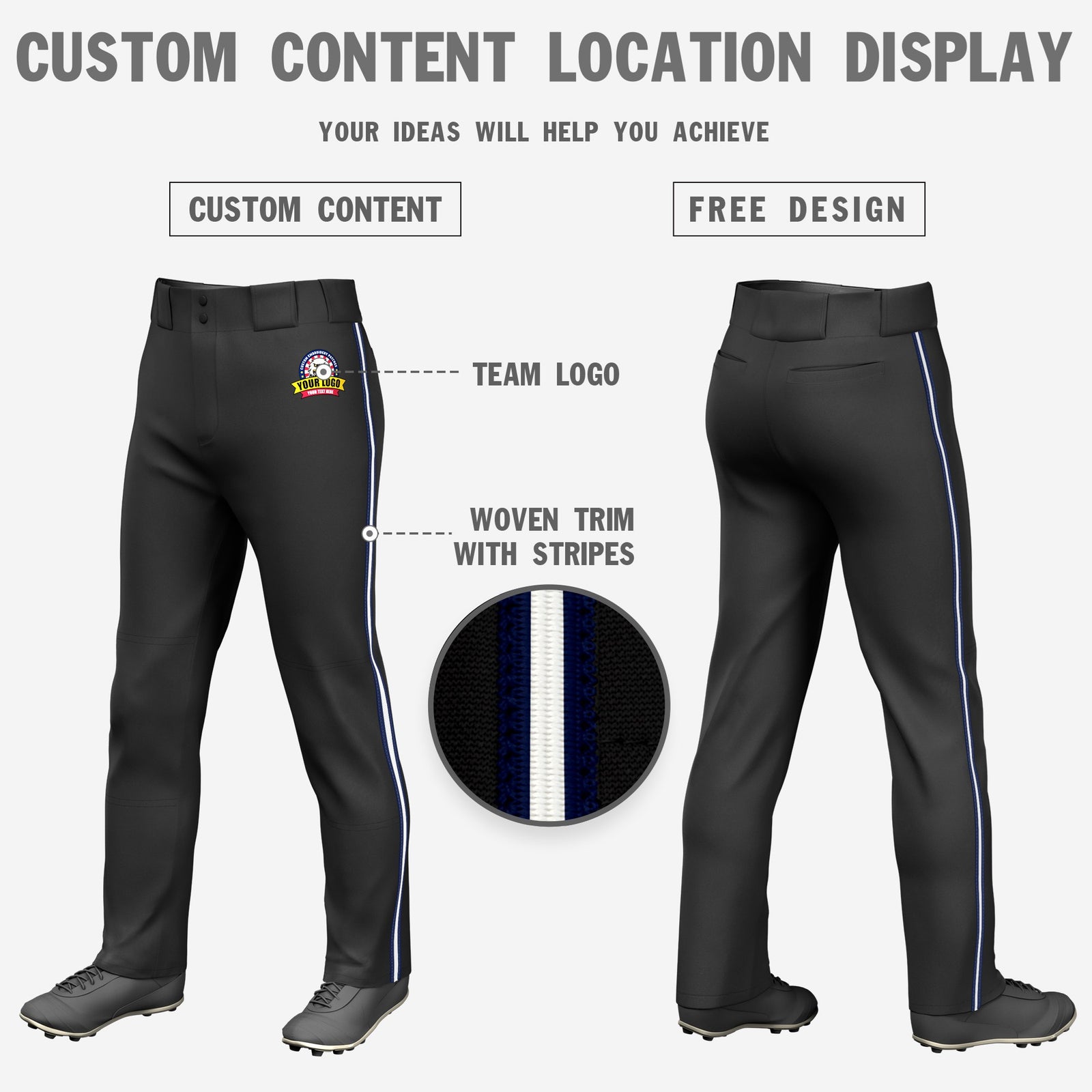 Custom Black Navy-White-Navy Classic Fit Stretch Practice Loose-fit Baseball Pants