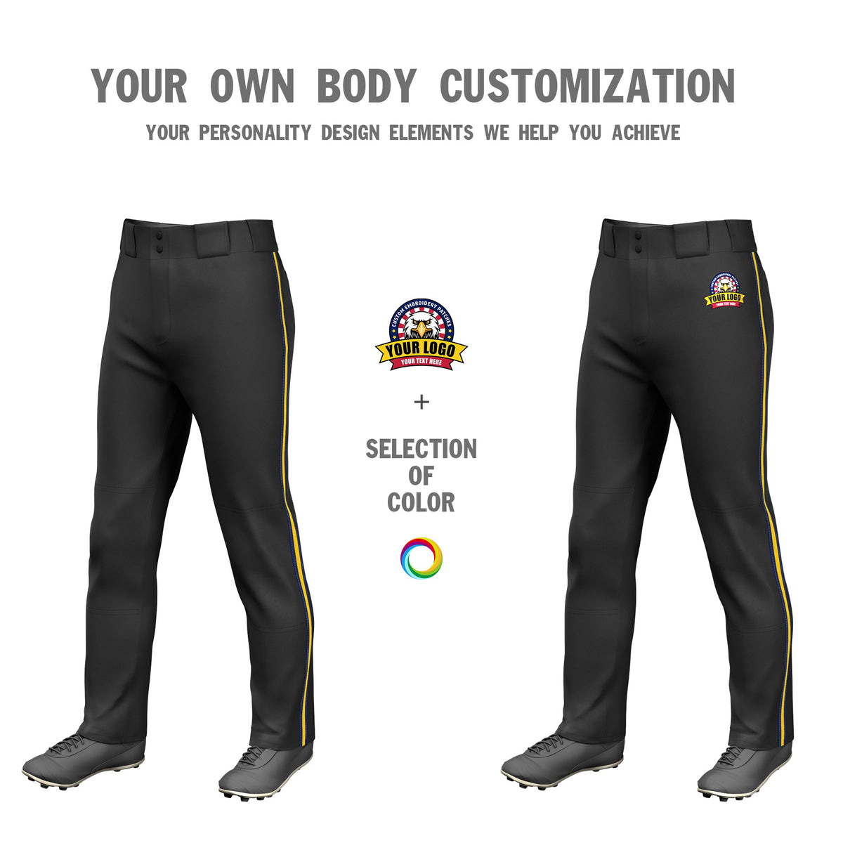 Custom Black Navy-Gold01-Navy Classic Fit Stretch Practice Loose-fit Baseball Pants