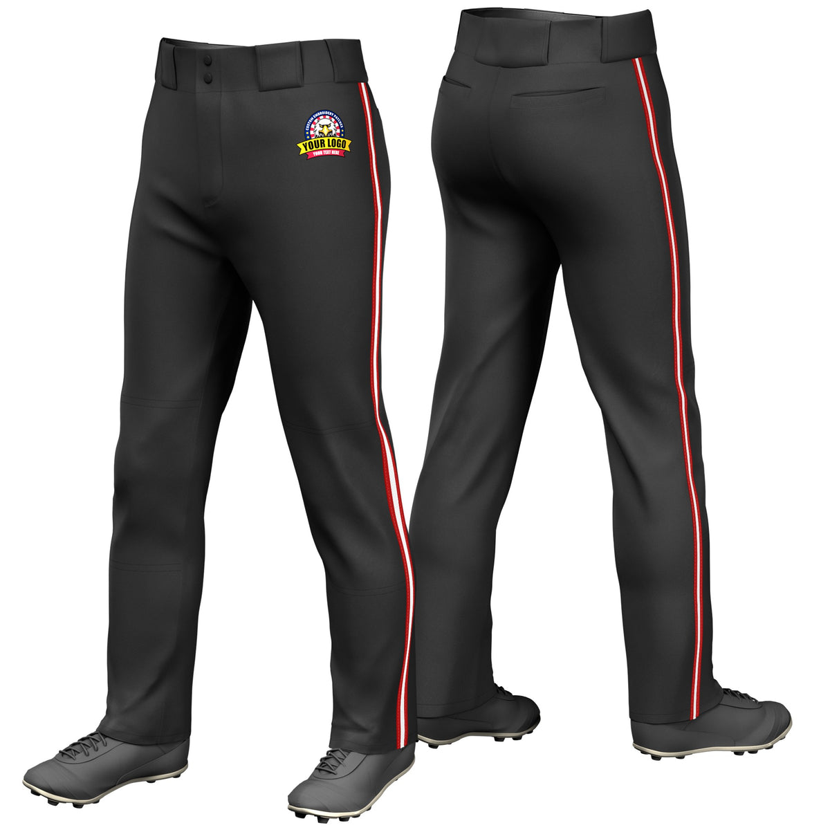 Custom Black Red-White-Red Classic Fit Stretch Practice Loose-fit Baseball Pants