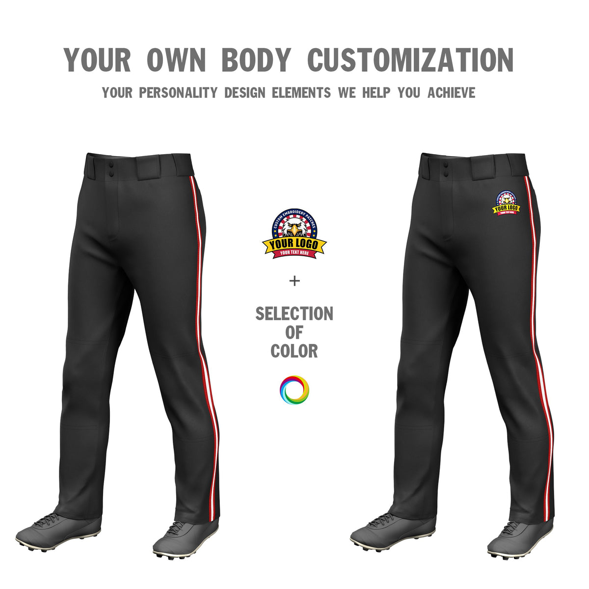 Custom Black Red-White-Red Classic Fit Stretch Practice Loose-fit Baseball Pants