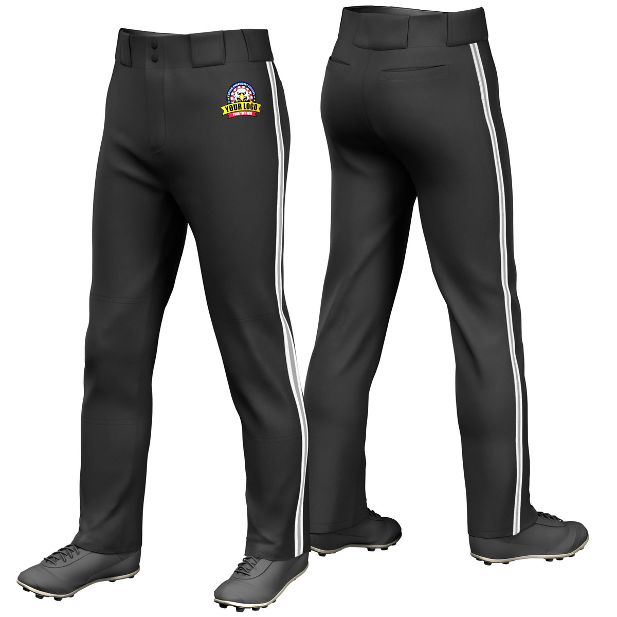 Custom Black White-Gray-White Classic Fit Stretch Practice Loose-fit Baseball Pants