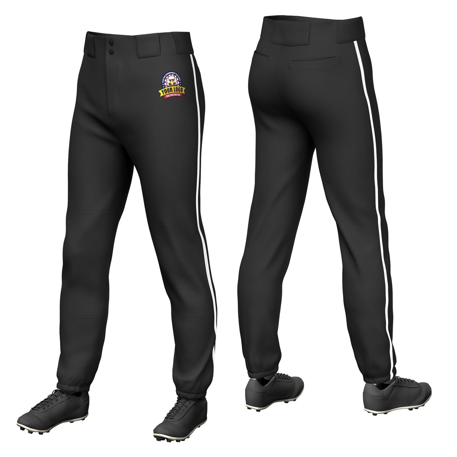 Custom Black White Classic Fit Stretch Practice Pull-up Baseball Pants