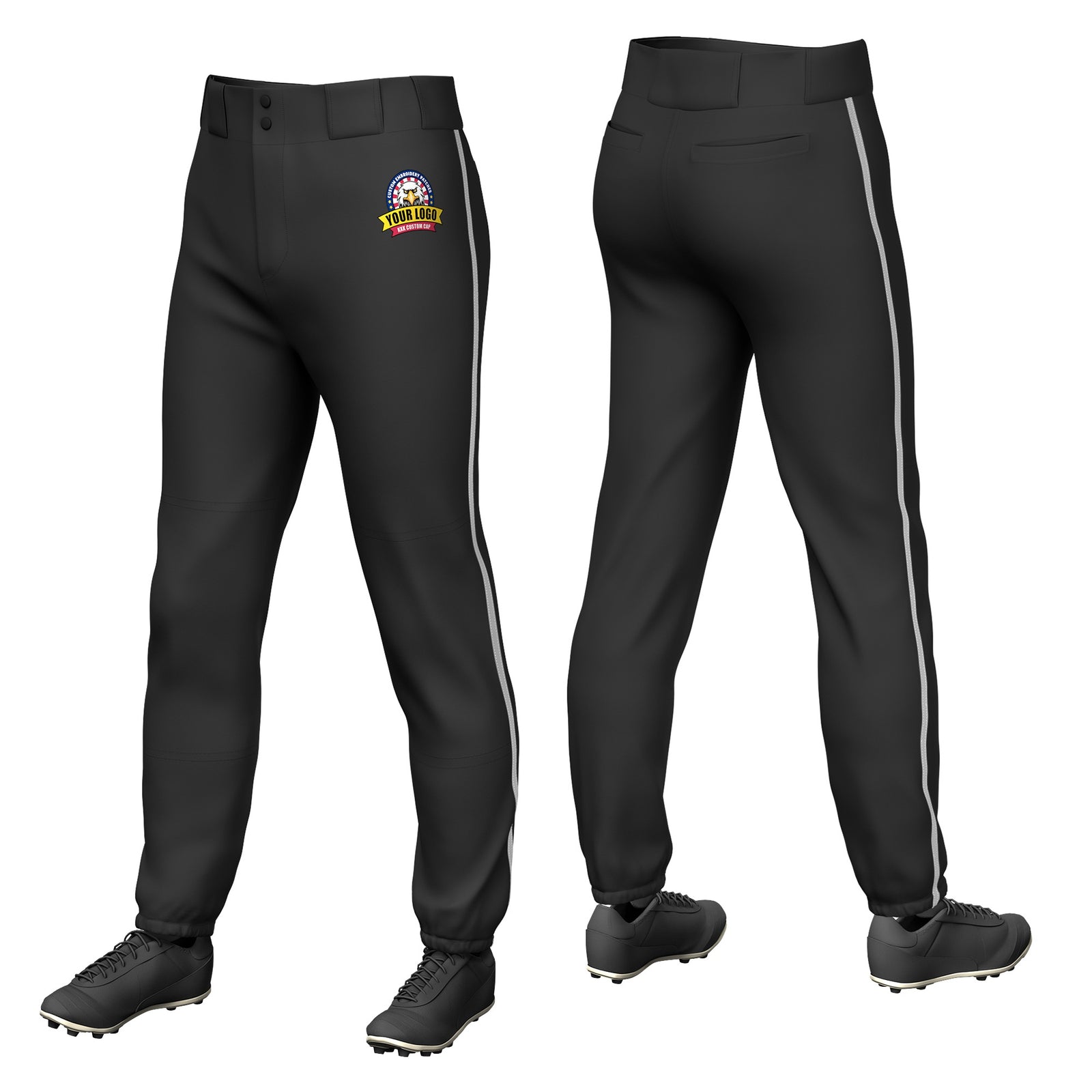 Custom Black Gray Classic Fit Stretch Practice Pull-up Baseball Pants