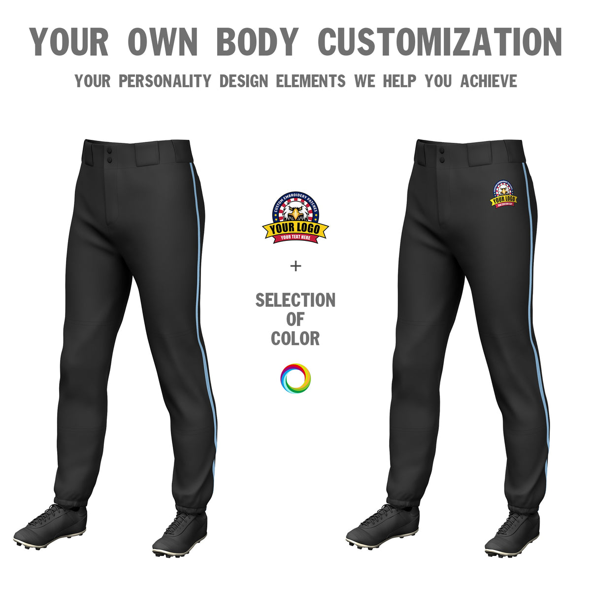 Custom Black Light Blue Classic Fit Stretch Practice Pull-up Baseball Pants