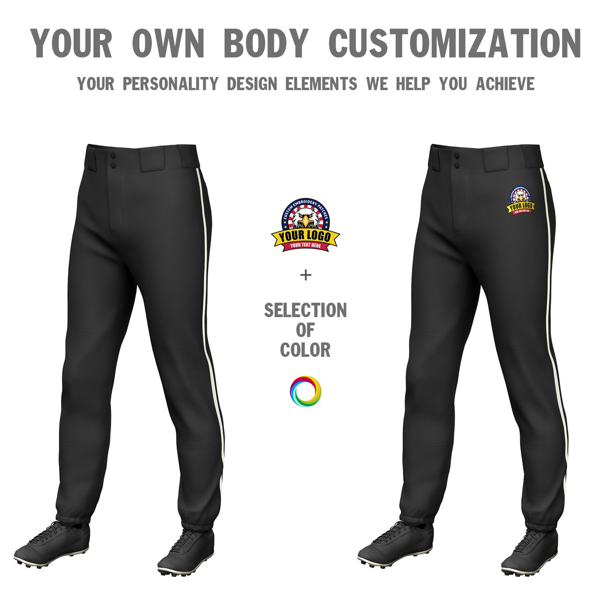 Custom Black Cream Classic Fit Stretch Practice Pull-up Baseball Pants