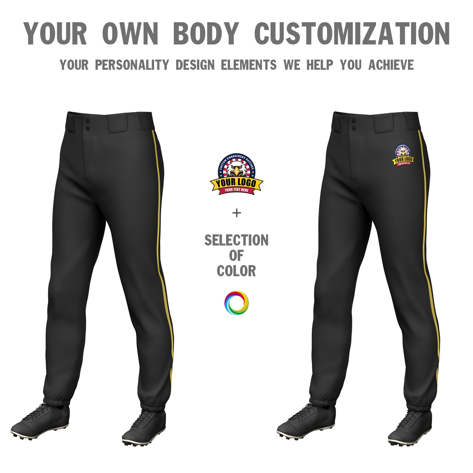 Custom Black Old Gold Classic Fit Stretch Practice Pull-up Baseball Pants