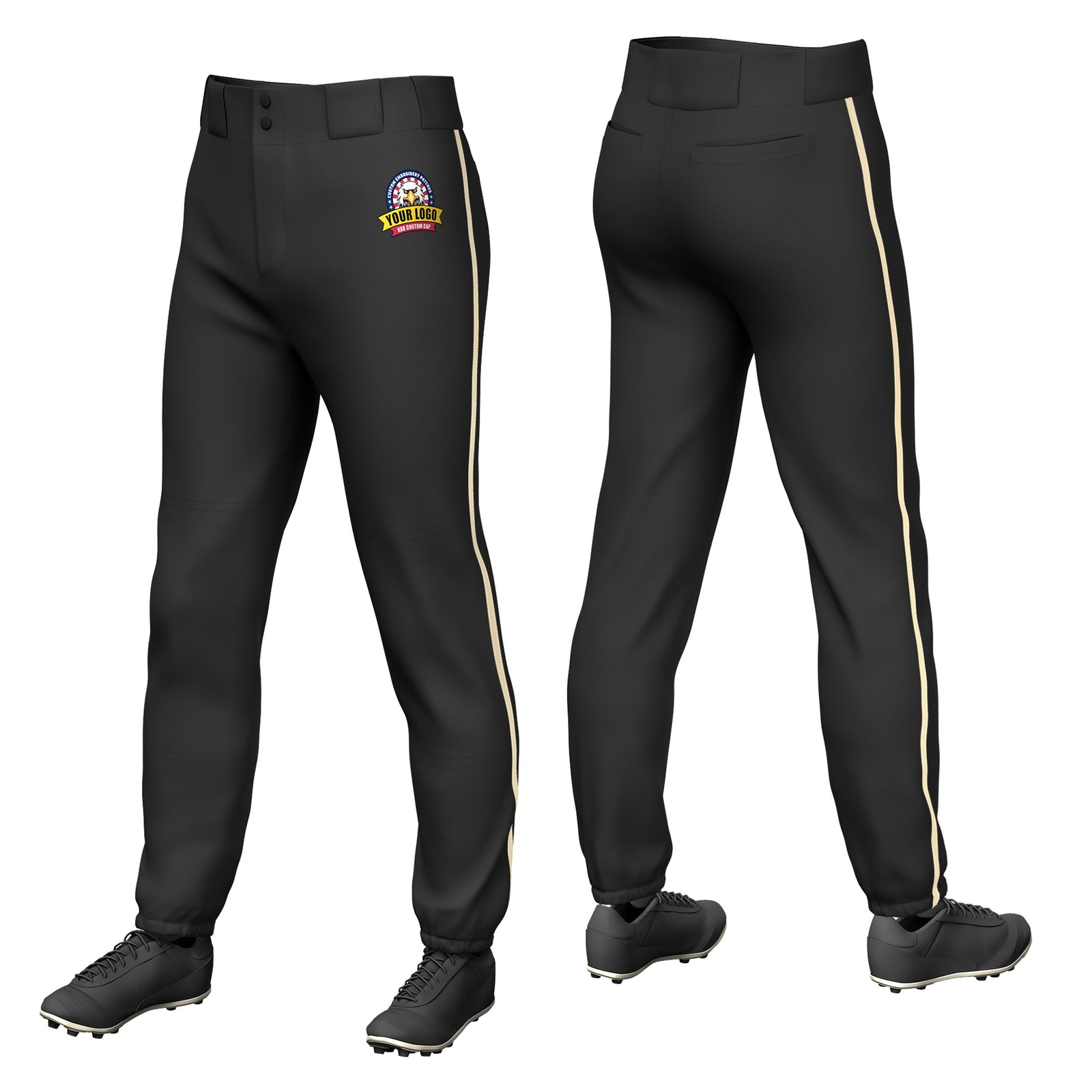 Custom Black Khaki Classic Fit Stretch Practice Pull-up Baseball Pants