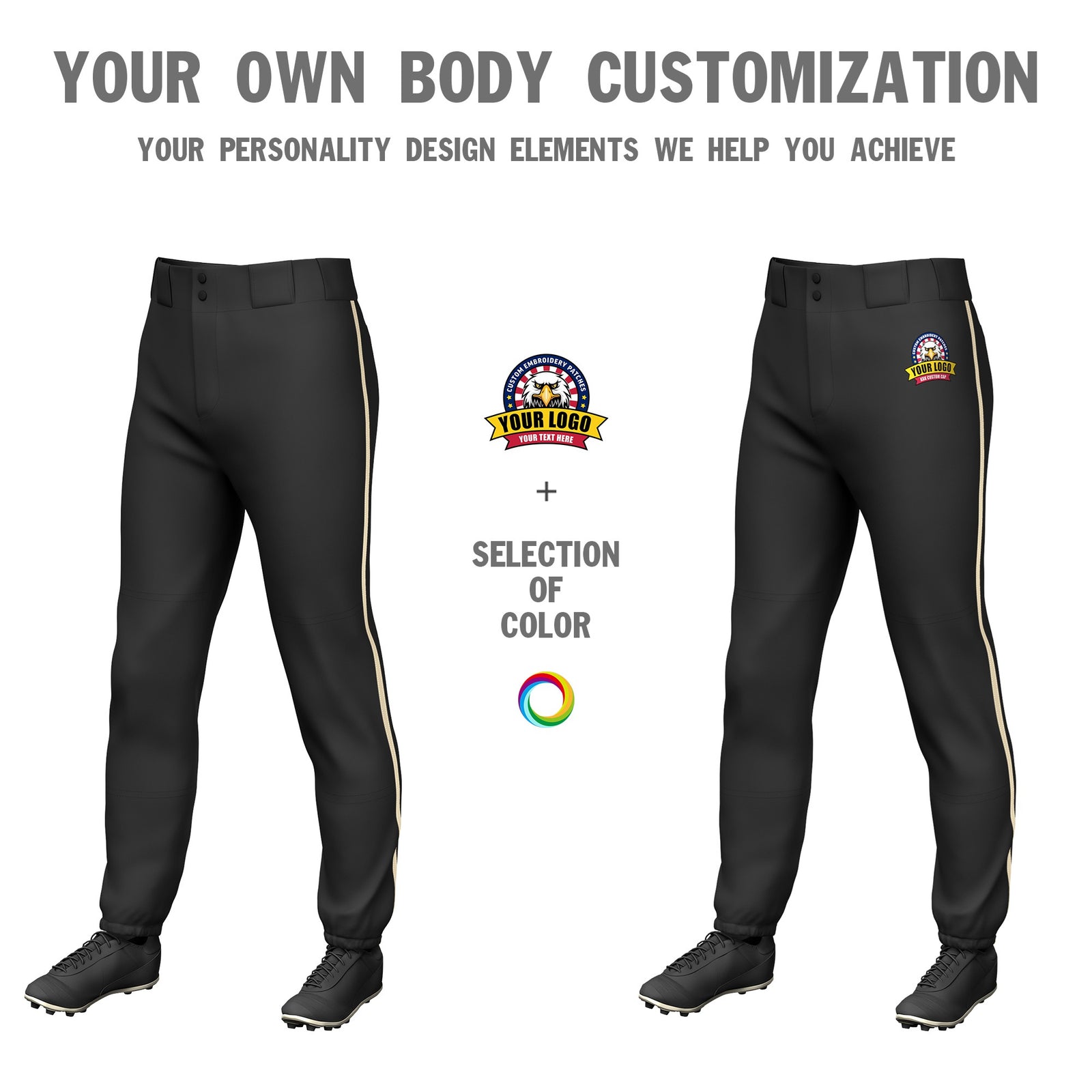Custom Black Khaki Classic Fit Stretch Practice Pull-up Baseball Pants