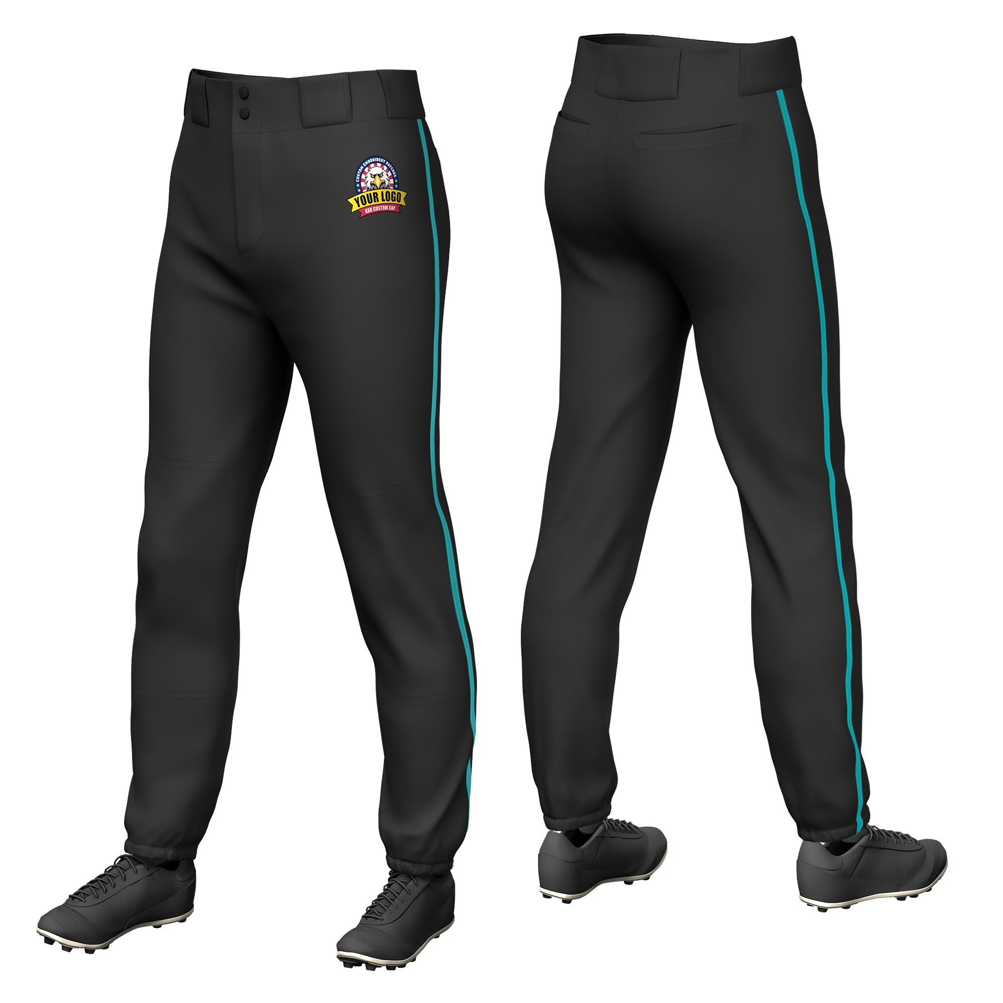 Custom Black Aqua Classic Fit Stretch Practice Pull-up Baseball Pants