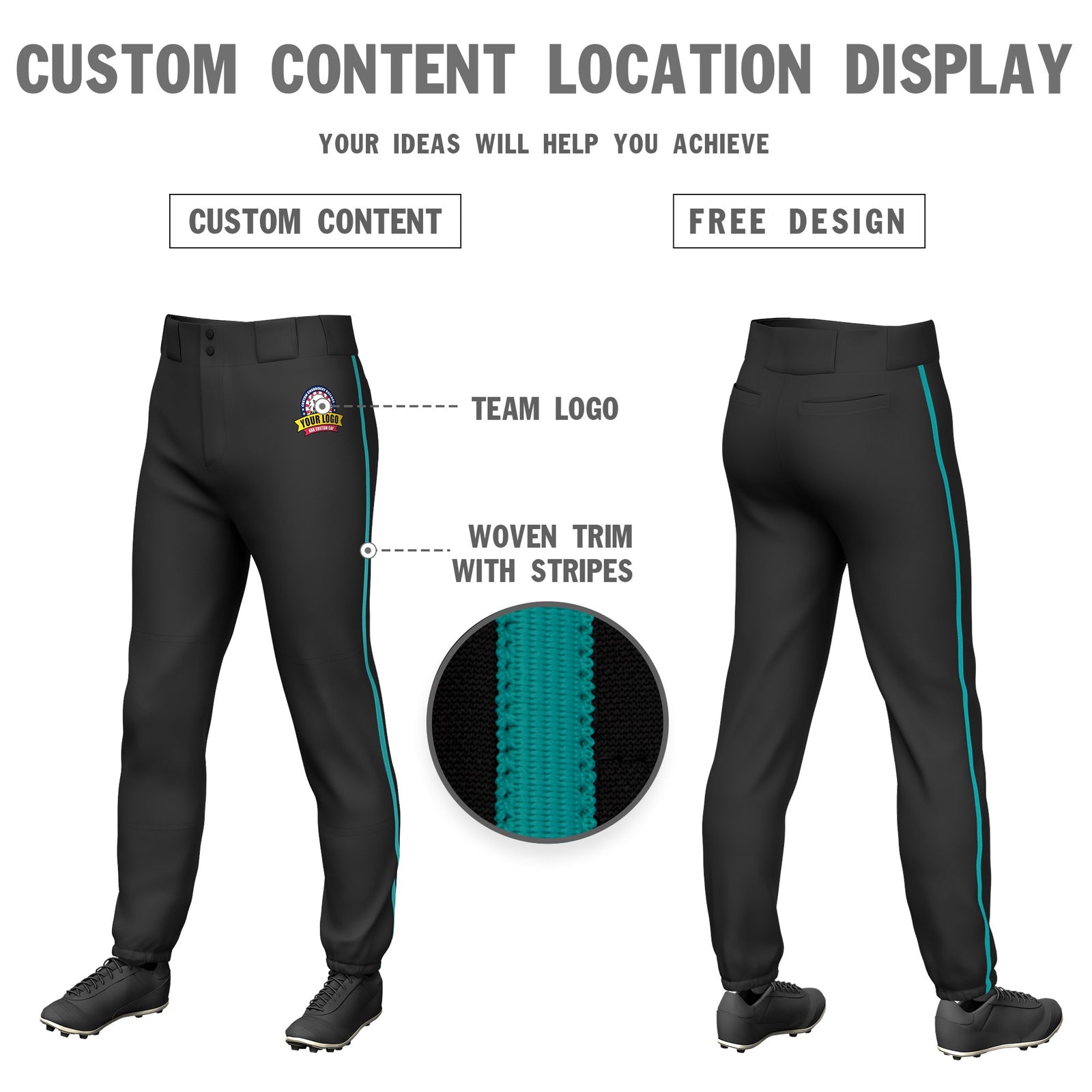 Custom Black Aqua Classic Fit Stretch Practice Pull-up Baseball Pants