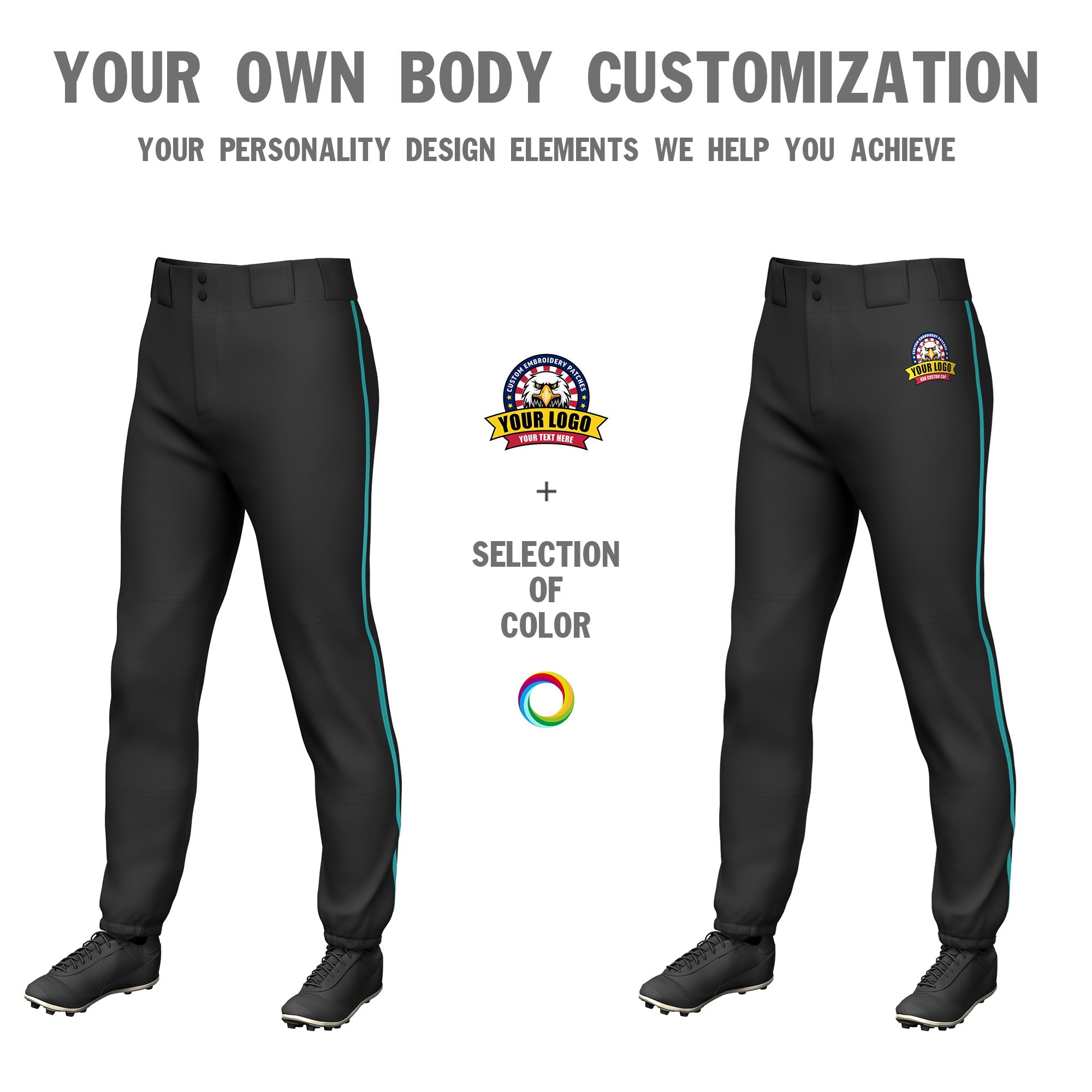 Custom Black Aqua Classic Fit Stretch Practice Pull-up Baseball Pants