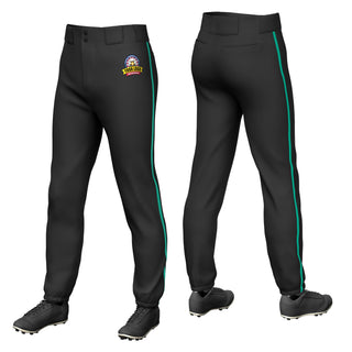 Pantalones de béisbol elásticos de entrenamiento con ribetes en verde azulado y negro personalizados