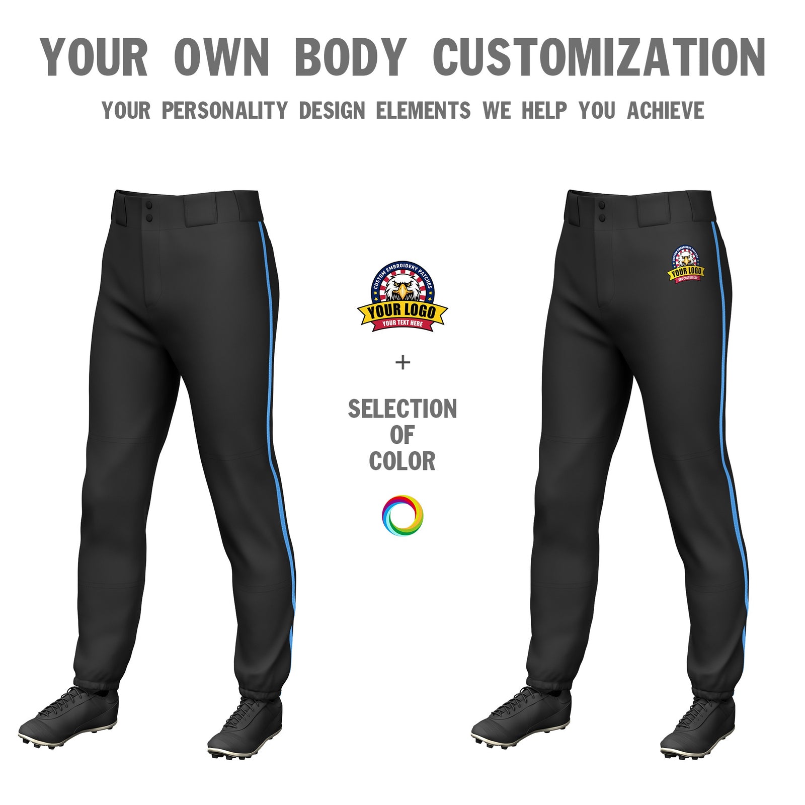 Custom Black Powder Blue Classic Fit Stretch Practice Pull-up Baseball Pants