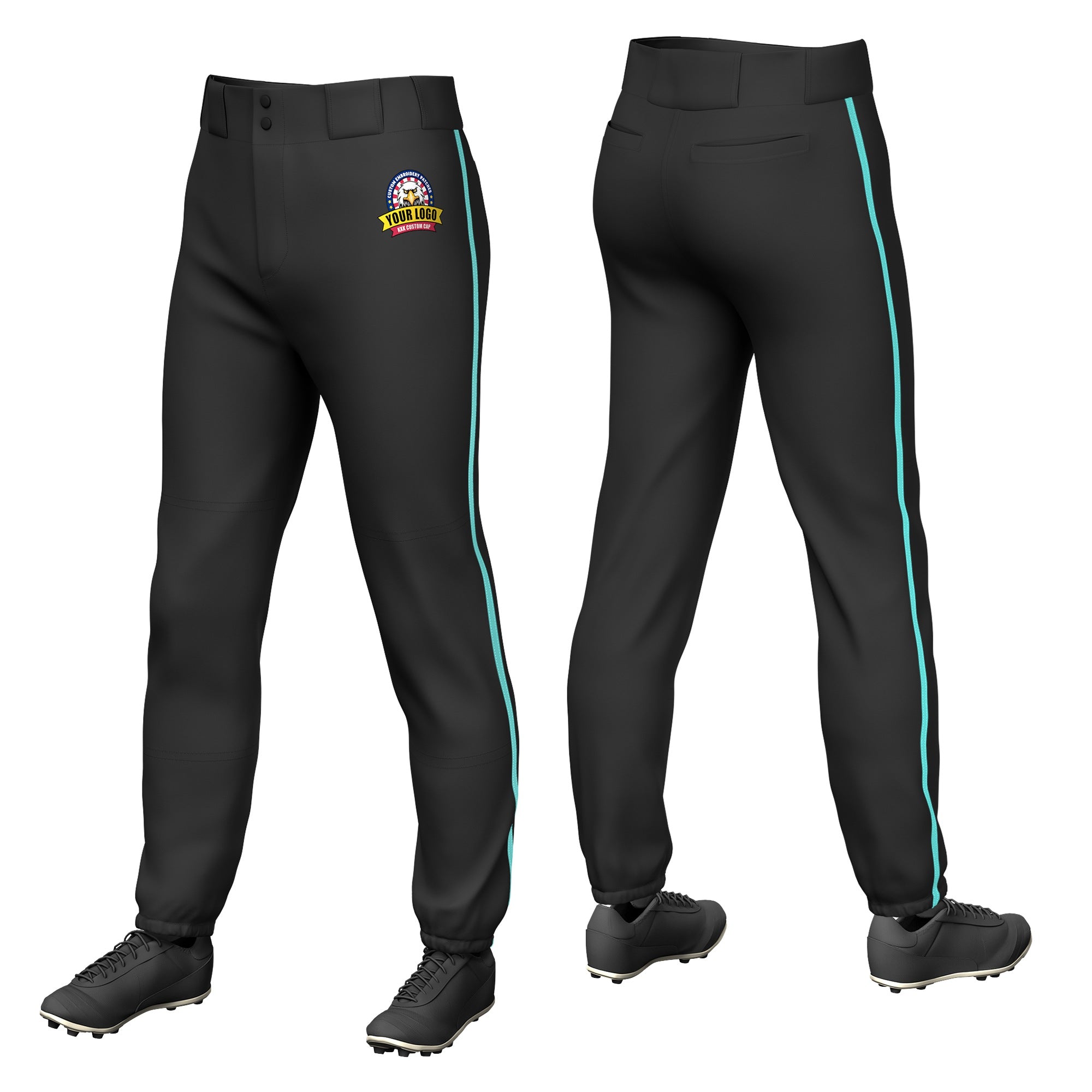 Custom Black Bright Green Classic Fit Stretch Practice Pull-up Baseball Pants