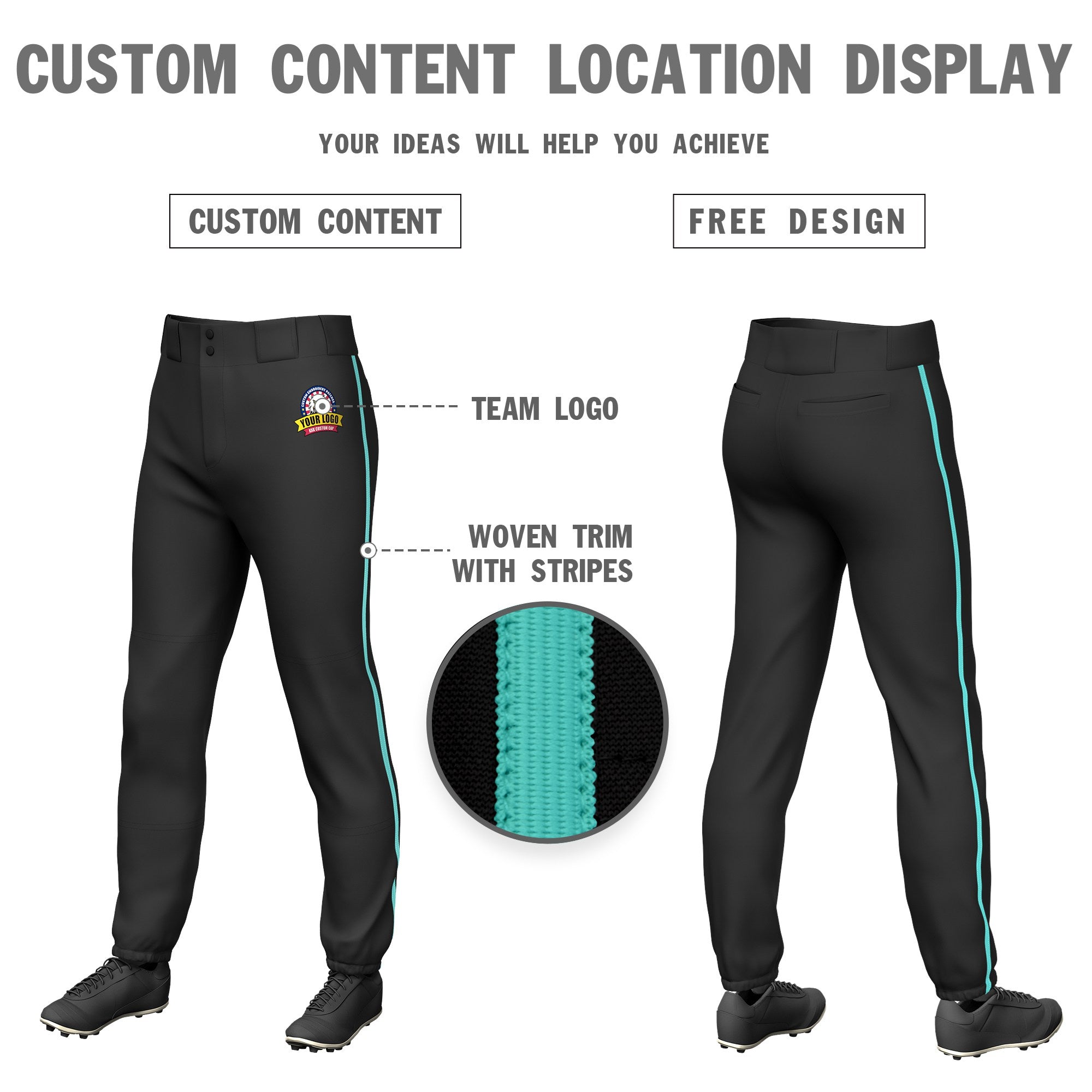 Custom Black Bright Green Classic Fit Stretch Practice Pull-up Baseball Pants