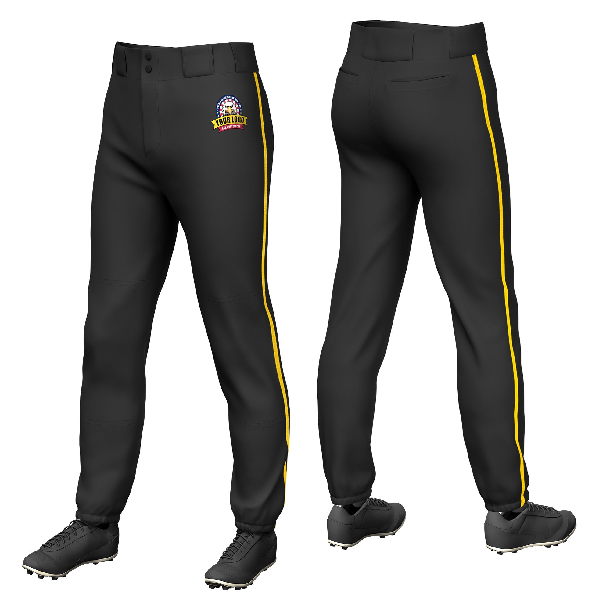 Custom Black Gold01 Classic Fit Stretch Practice Pull-up Baseball Pants