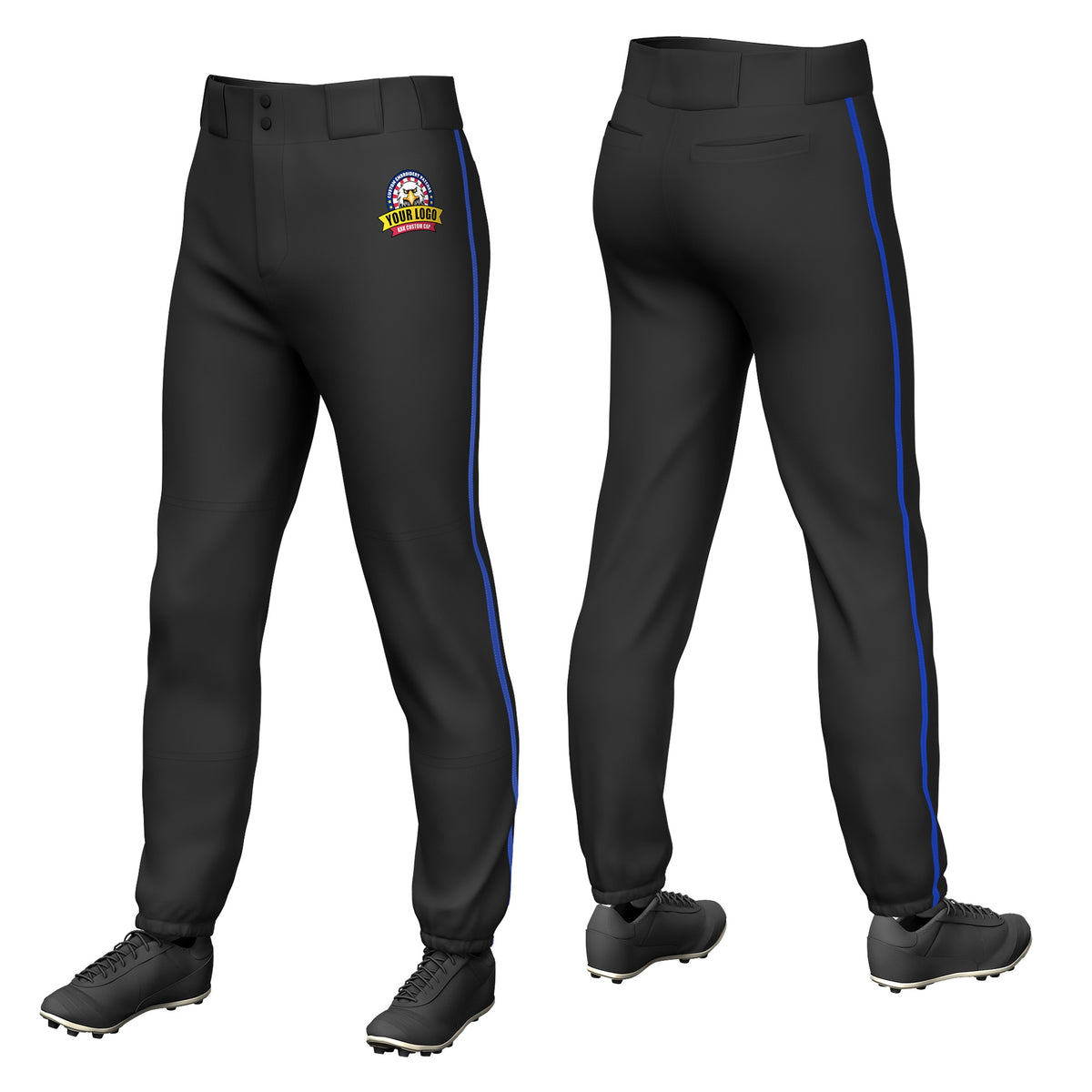Custom Black Royal Blue Classic Fit Stretch Practice Pull-up Baseball Pants