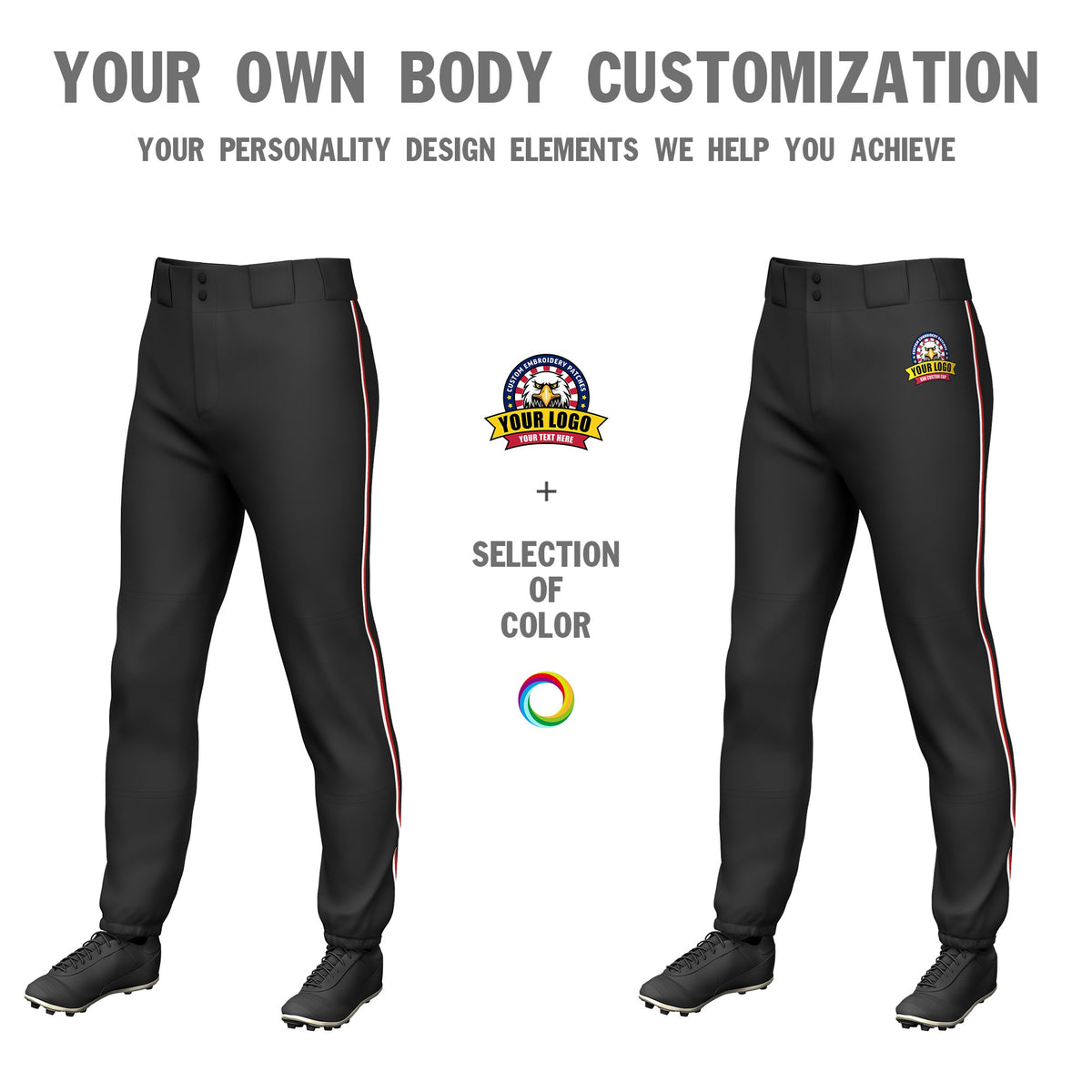 Custom Black White-Red Classic Fit Stretch Practice Pull-up Baseball Pants
