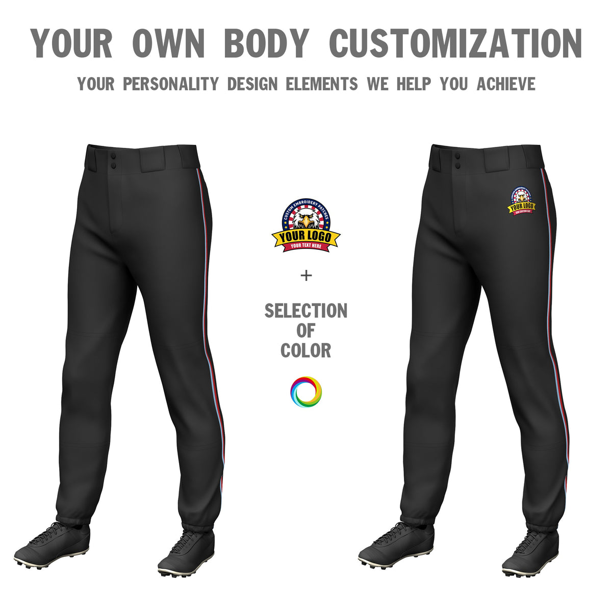 Custom Black Light Blue-Red Classic Fit Stretch Practice Pull-up Baseball Pants