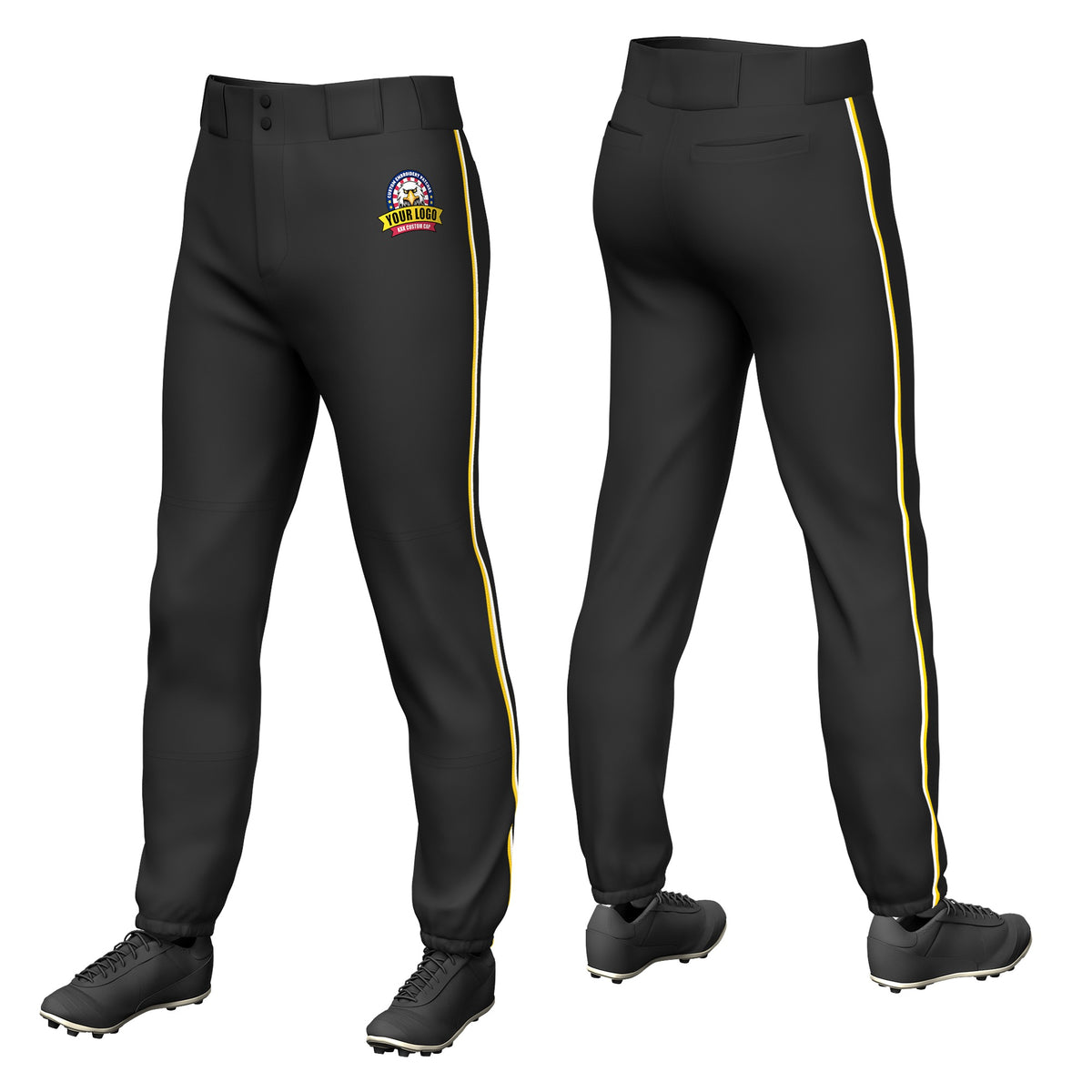 Custom Black Gold01-White Classic Fit Stretch Practice Pull-up Baseball Pants