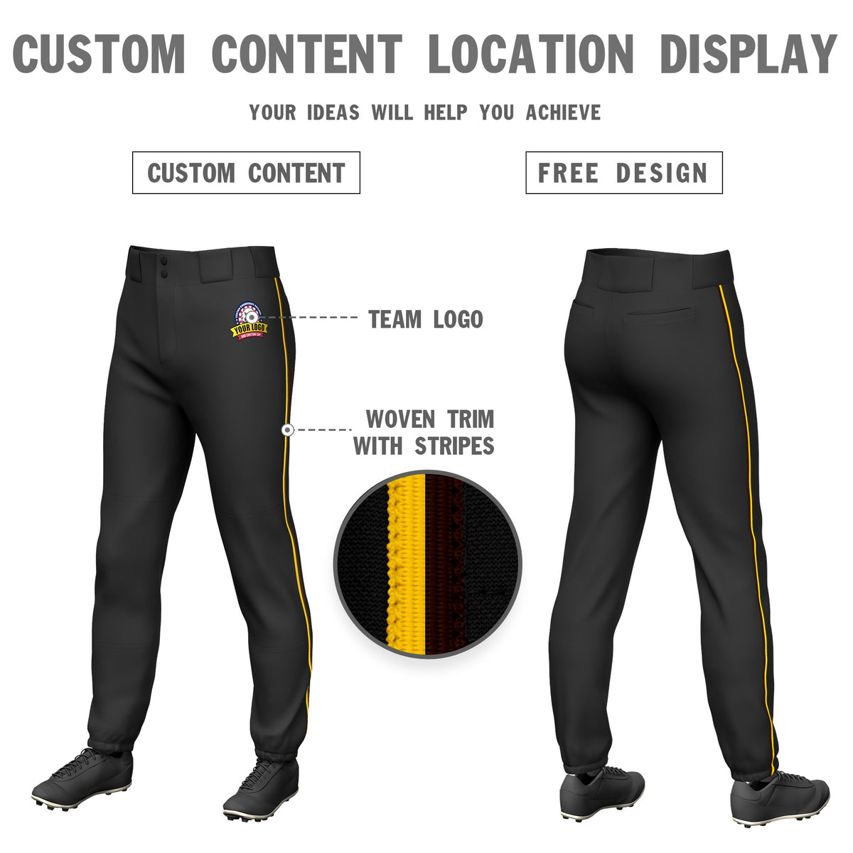 Custom Black Gold01-Brown Classic Fit Stretch Practice Pull-up Baseball Pants