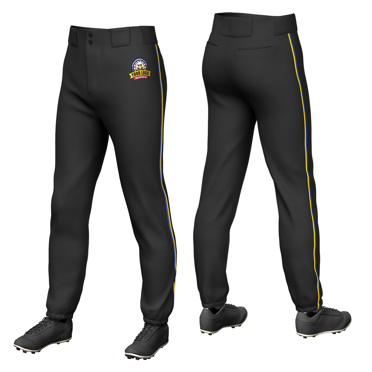Custom Black Royal Blue-Gold01 Classic Fit Stretch Practice Pull-up Baseball Pants