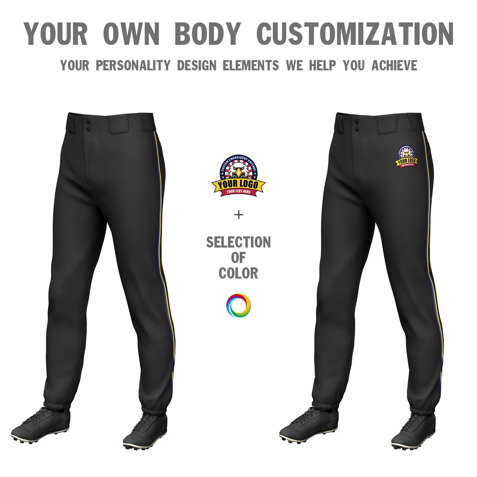 Custom Black Royal Blue-Gold01 Classic Fit Stretch Practice Pull-up Baseball Pants