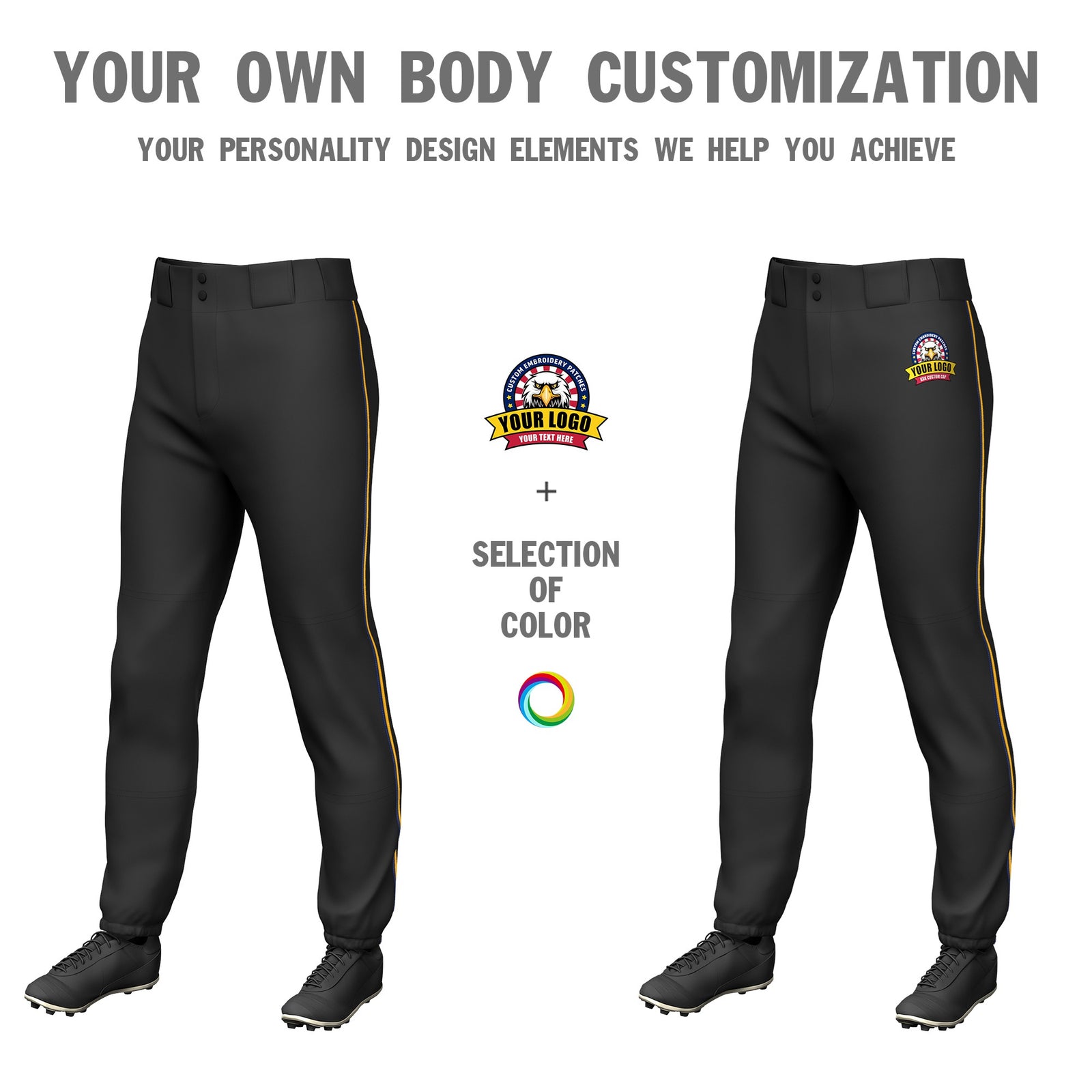Custom Black Navy-Yellow Classic Fit Stretch Practice Pull-up Baseball Pants