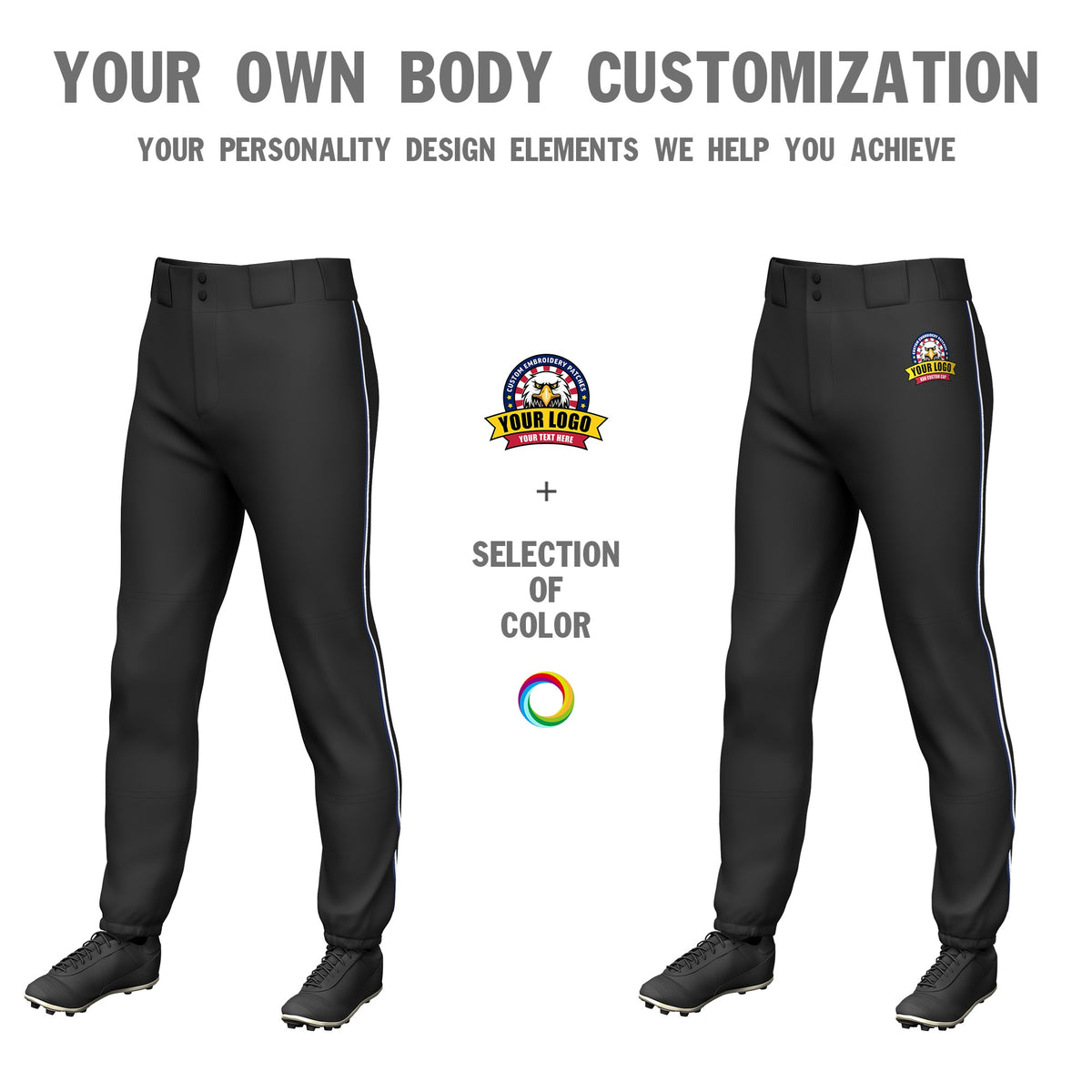 Custom Black Navy-White Classic Fit Stretch Practice Pull-up Baseball Pants