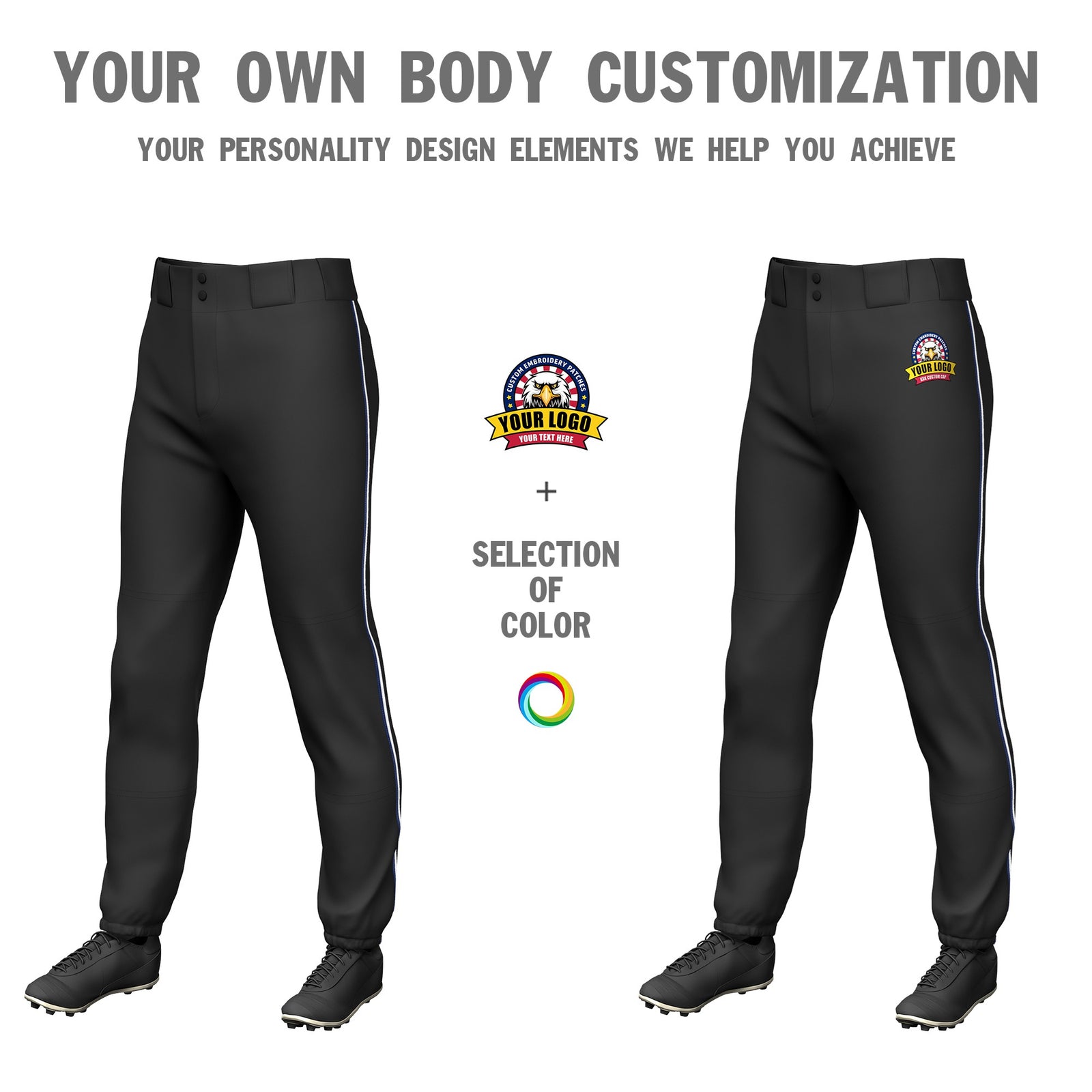 Custom Black Navy-White Classic Fit Stretch Practice Pull-up Baseball Pants