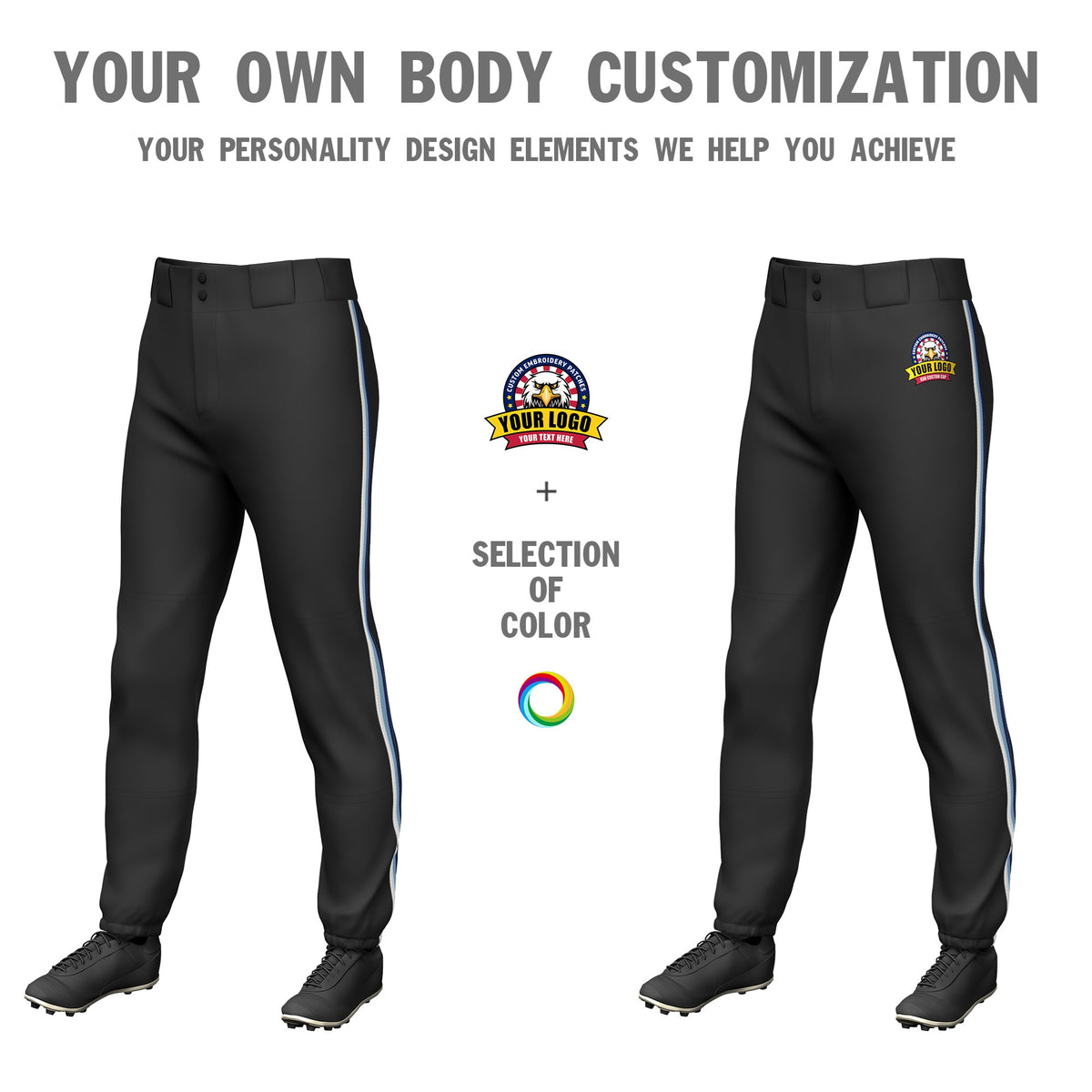 Custom Black White-Light Blue-Navy Classic Fit Stretch Practice Pull-up Baseball Pants