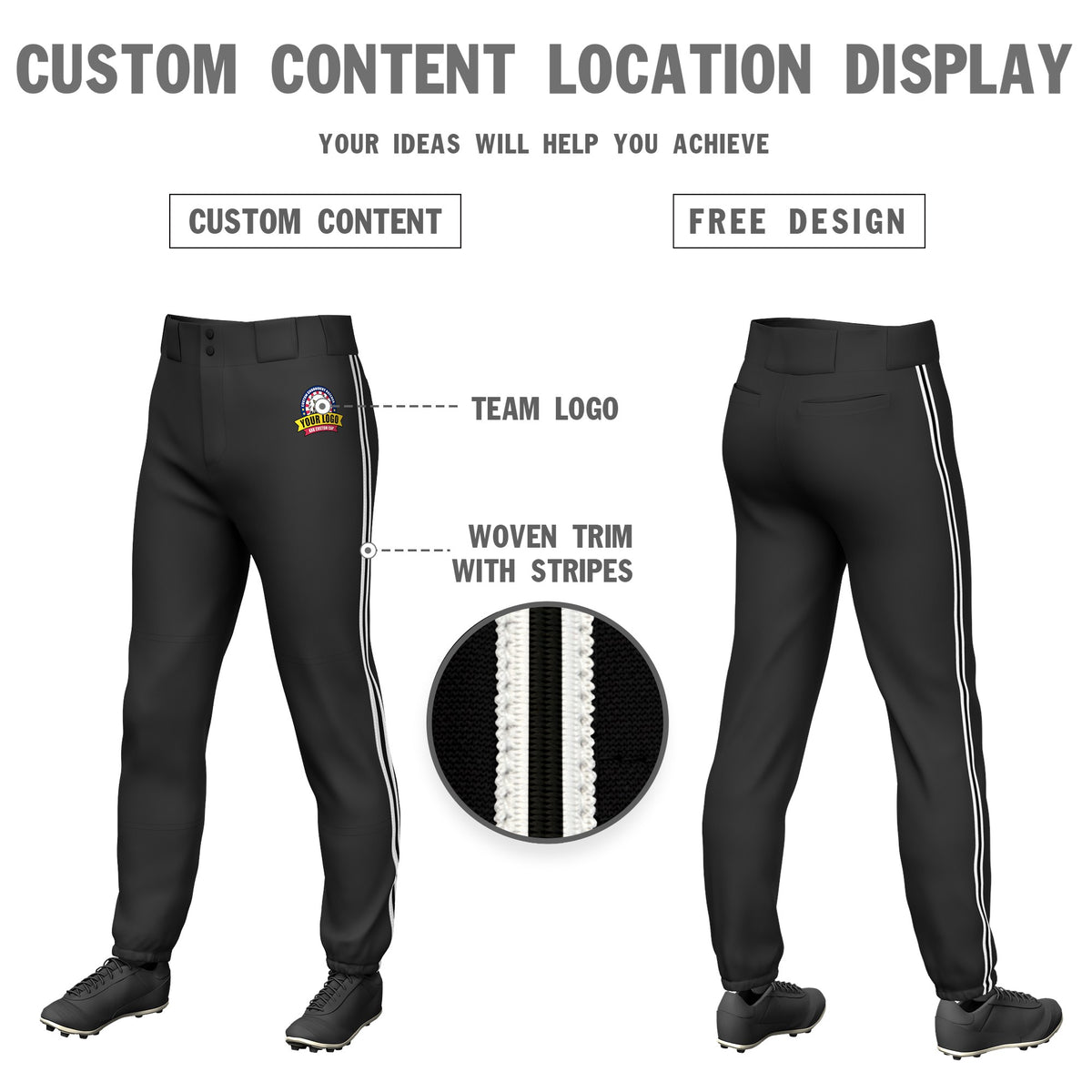 Custom Black White-Black-White Classic Fit Stretch Practice Pull-up Baseball Pants