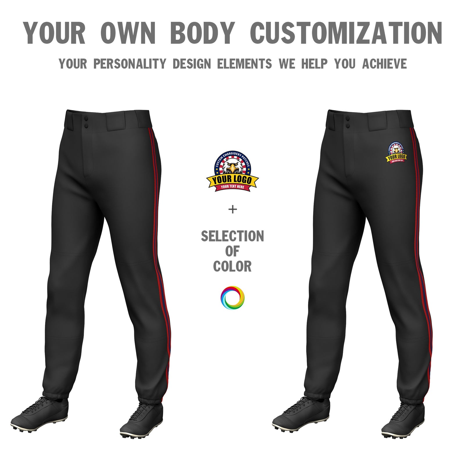 Custom Black Red-Navy-Red Classic Fit Stretch Practice Pull-up Baseball Pants