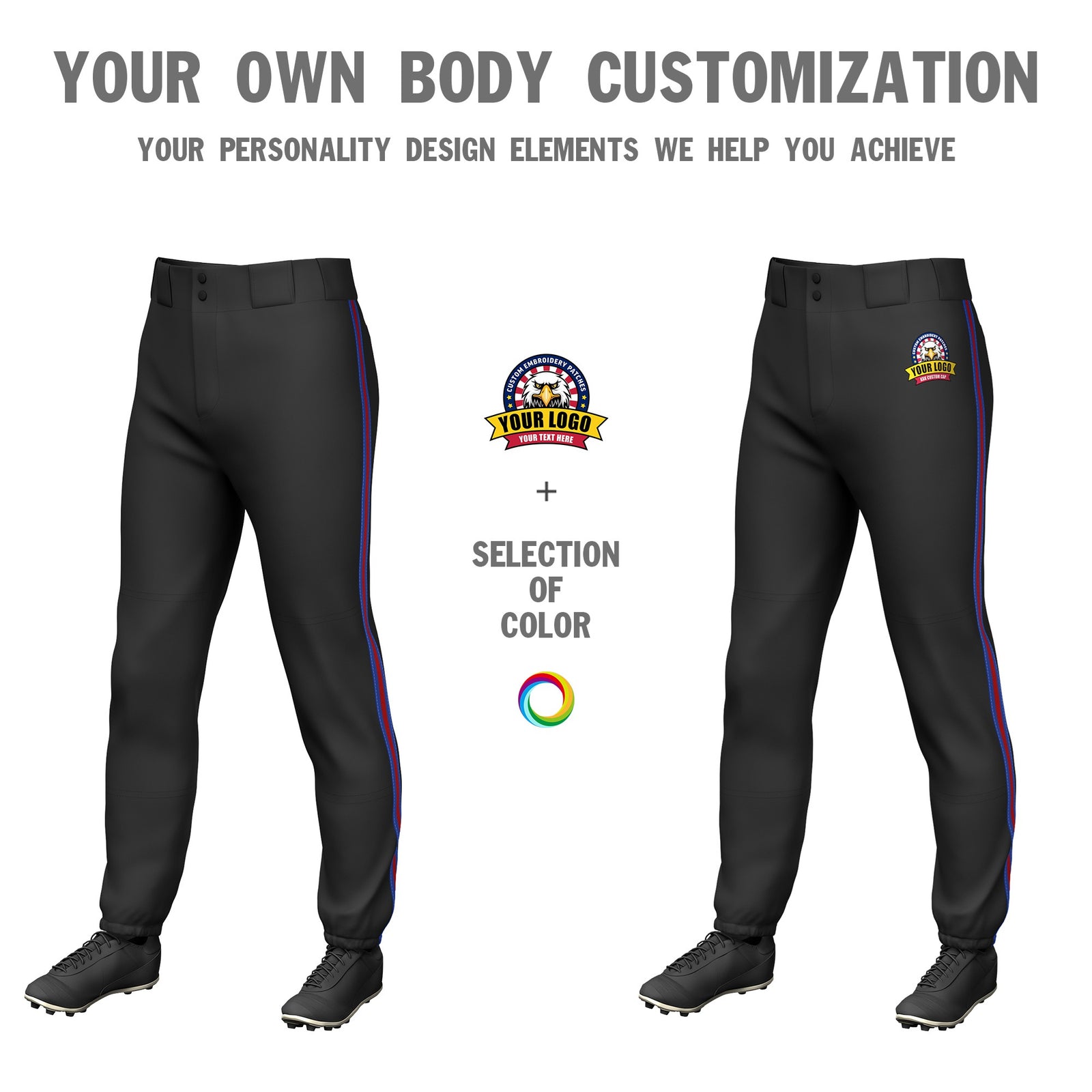Custom Black Royal Blue-Red-Royal Blue Classic Fit Stretch Practice Pull-up Baseball Pants