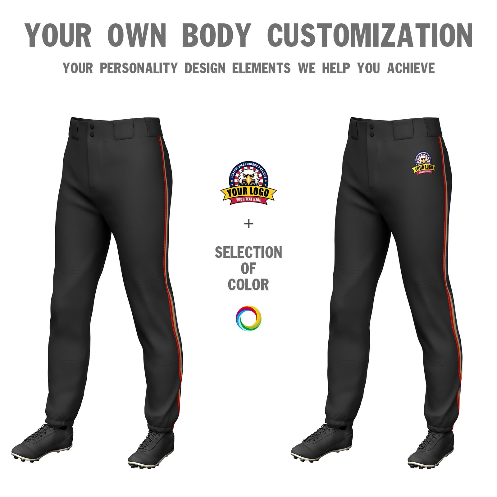 Custom Black Navy-Old Gold-Red Classic Fit Stretch Practice Pull-up Baseball Pants