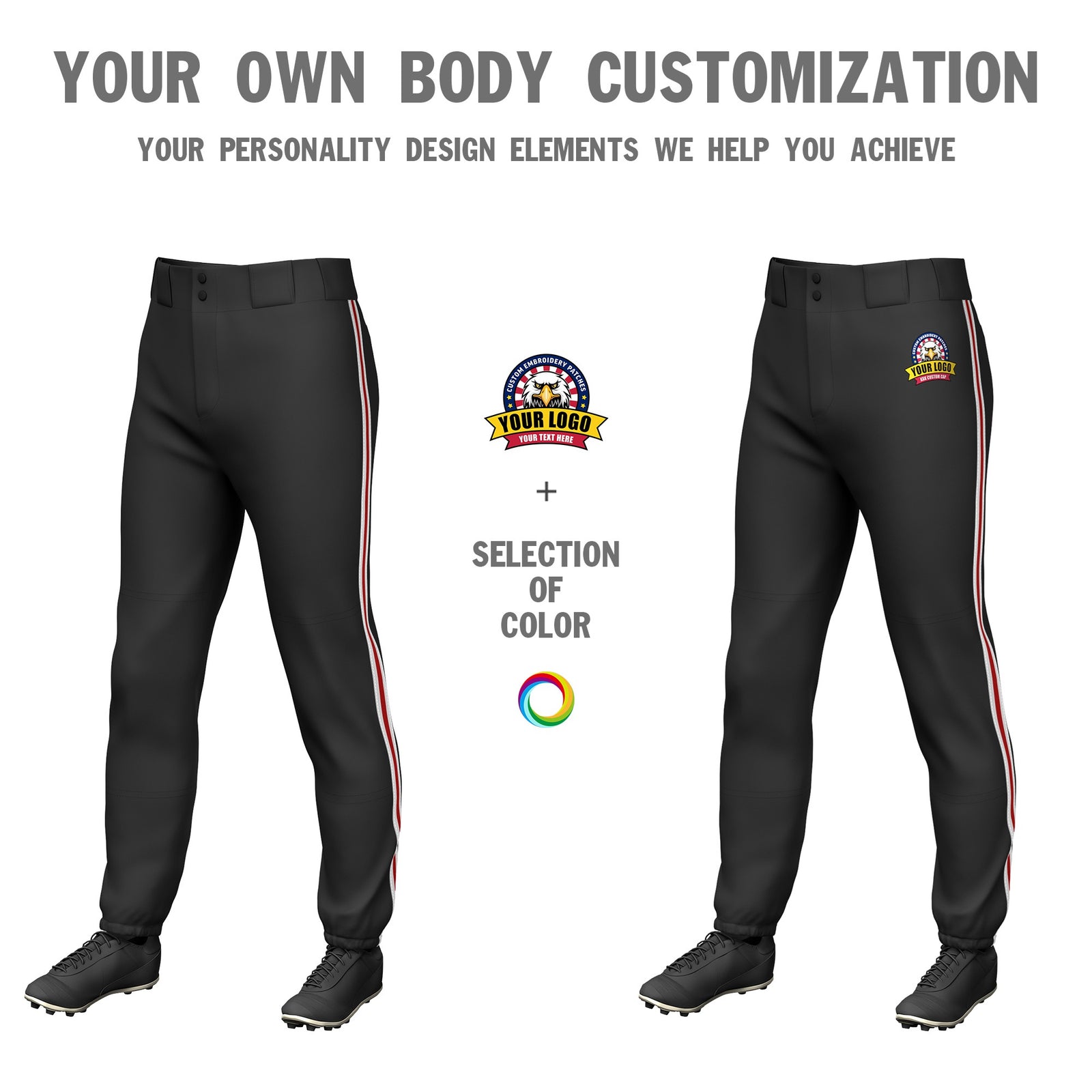 Custom Black White-Red-White Classic Fit Stretch Practice Pull-up Baseball Pants