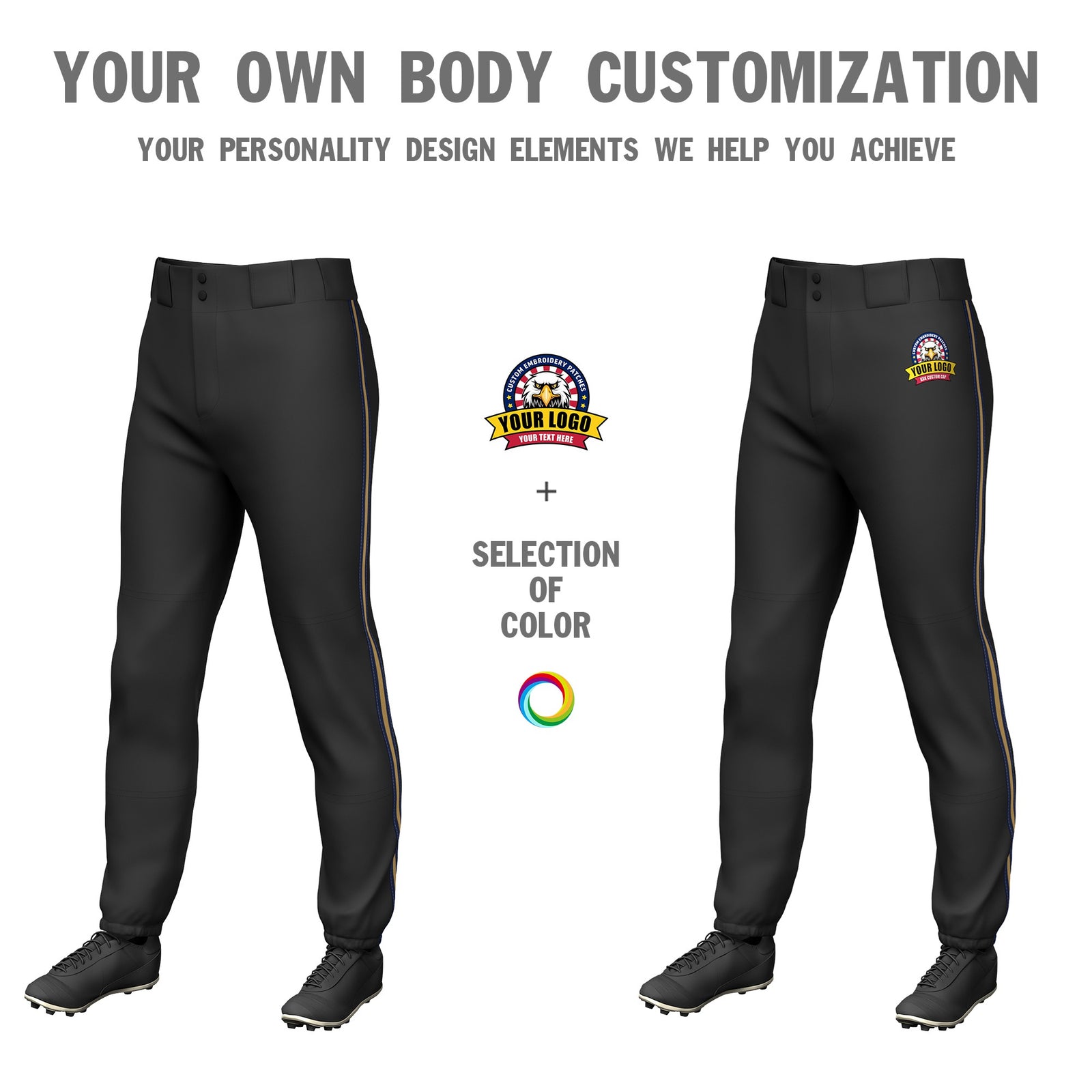 Custom Black Navy-Old Gold-Navy Classic Fit Stretch Practice Pull-up Baseball Pants