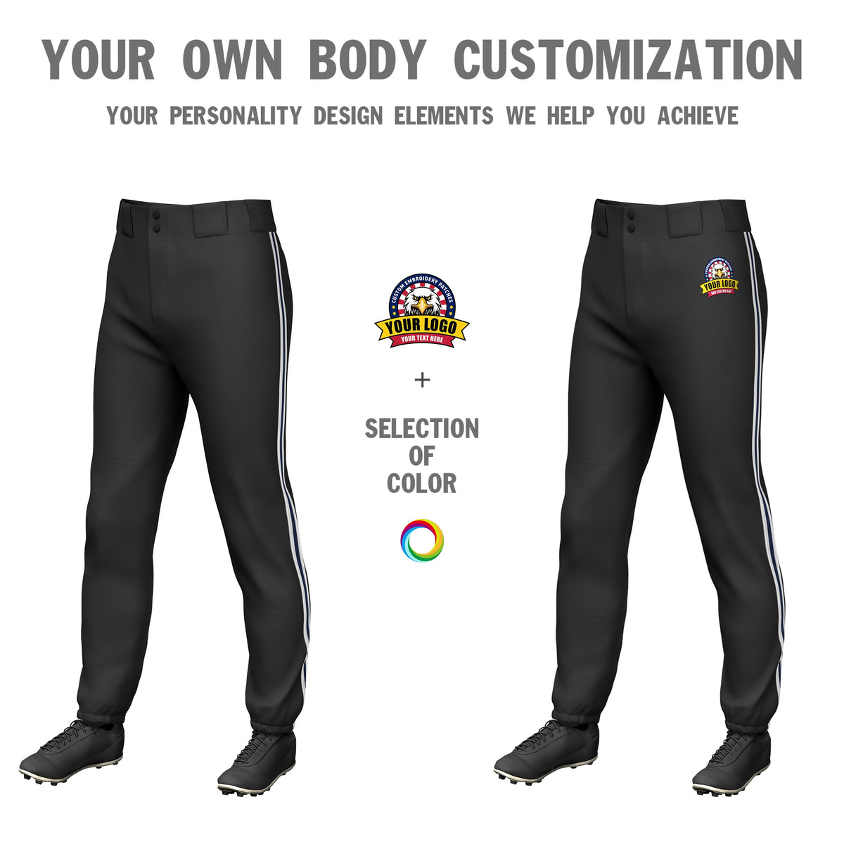 Custom Black White-Navy-White Classic Fit Stretch Practice Pull-up Baseball Pants