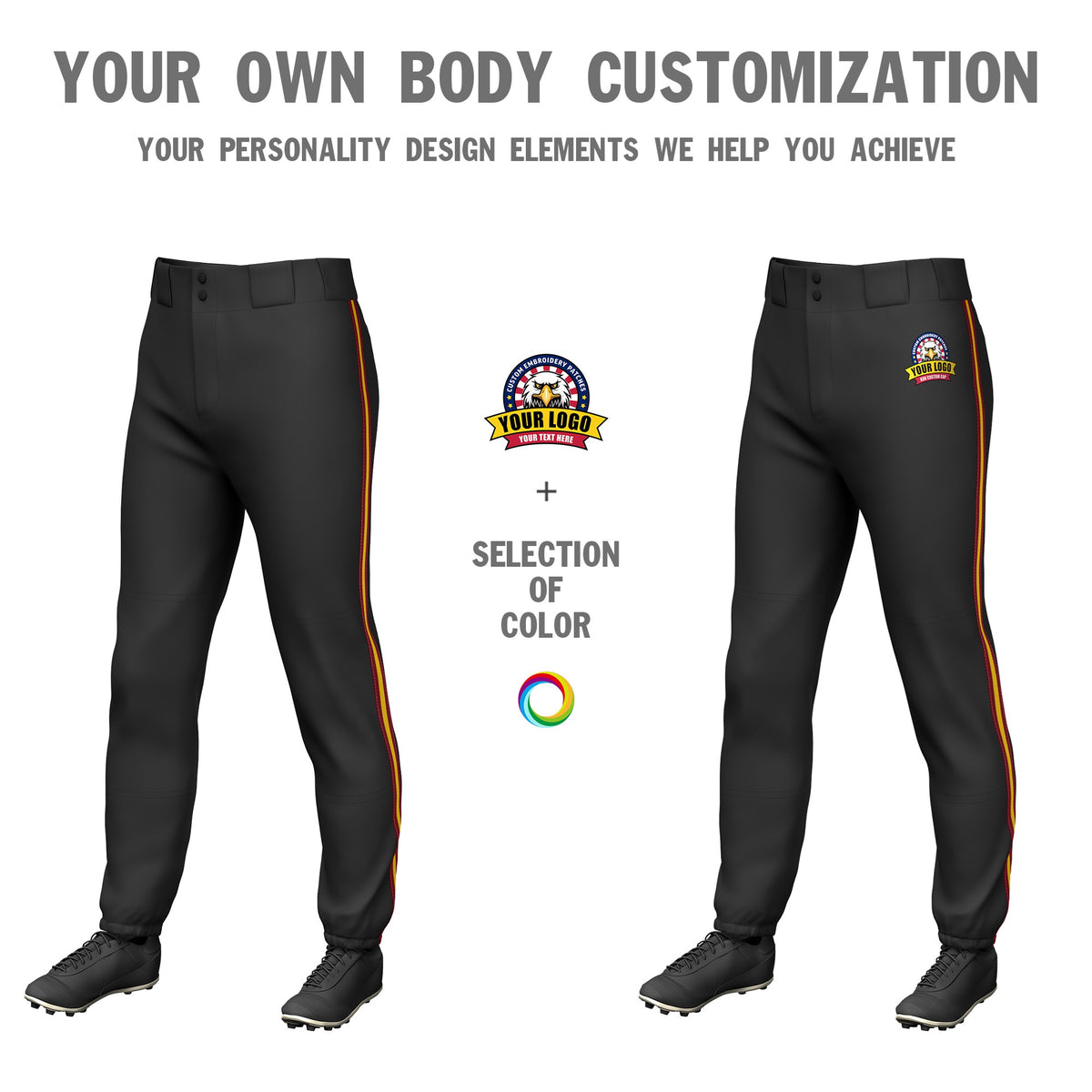 Custom Black Red-Gold01-Red Classic Fit Stretch Practice Pull-up Baseball Pants