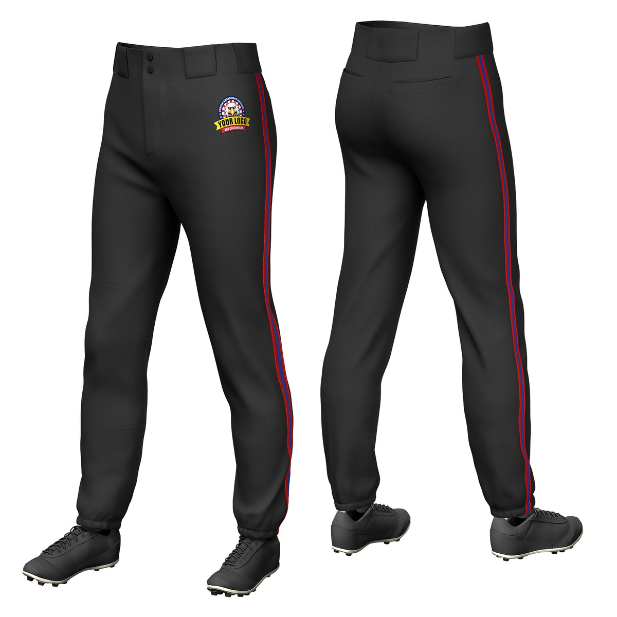 Custom Black Red-Royal Blue-Red Classic Fit Stretch Practice Pull-up Baseball Pants