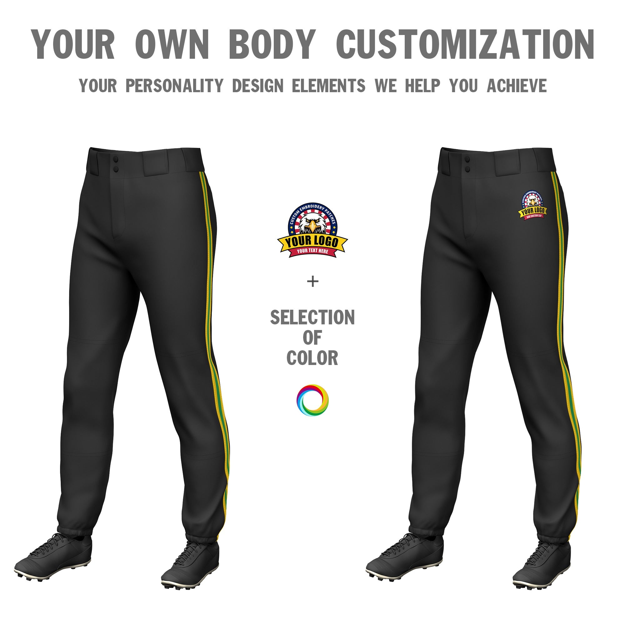 Custom Black Yellow-Kelly Green-Yellow Classic Fit Stretch Practice Pull-up Baseball Pants