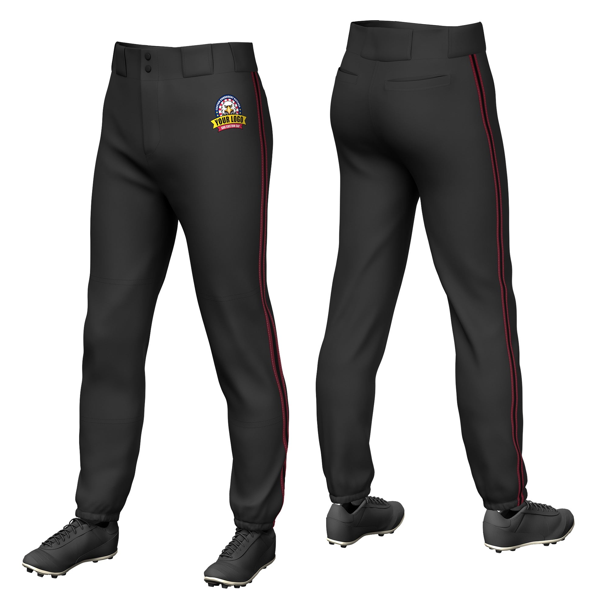 Custom Black Crimson-Black-Crimson Classic Fit Stretch Practice Pull-up Baseball Pants